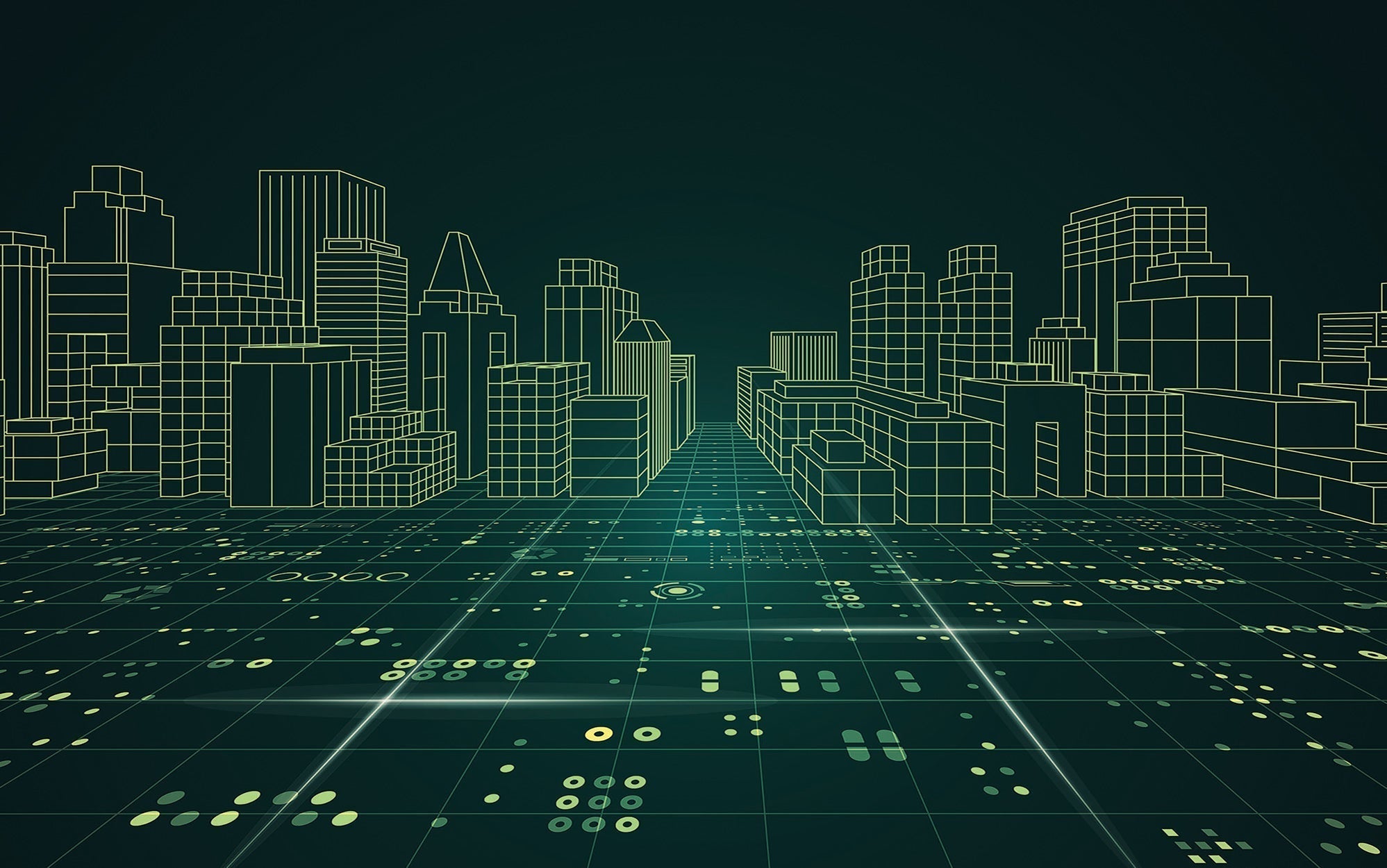 Premium Peel & Stick Wall Mural - Digital Cityscape