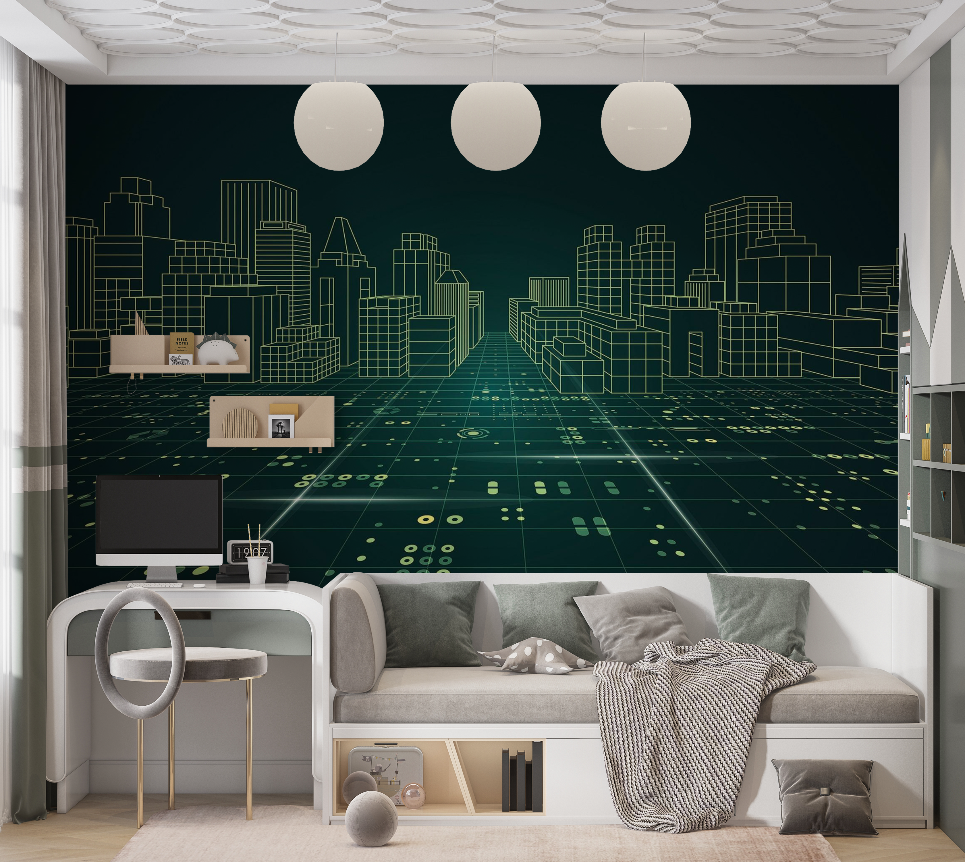 Premium Peel & Stick Wall Mural - Digital Cityscape
