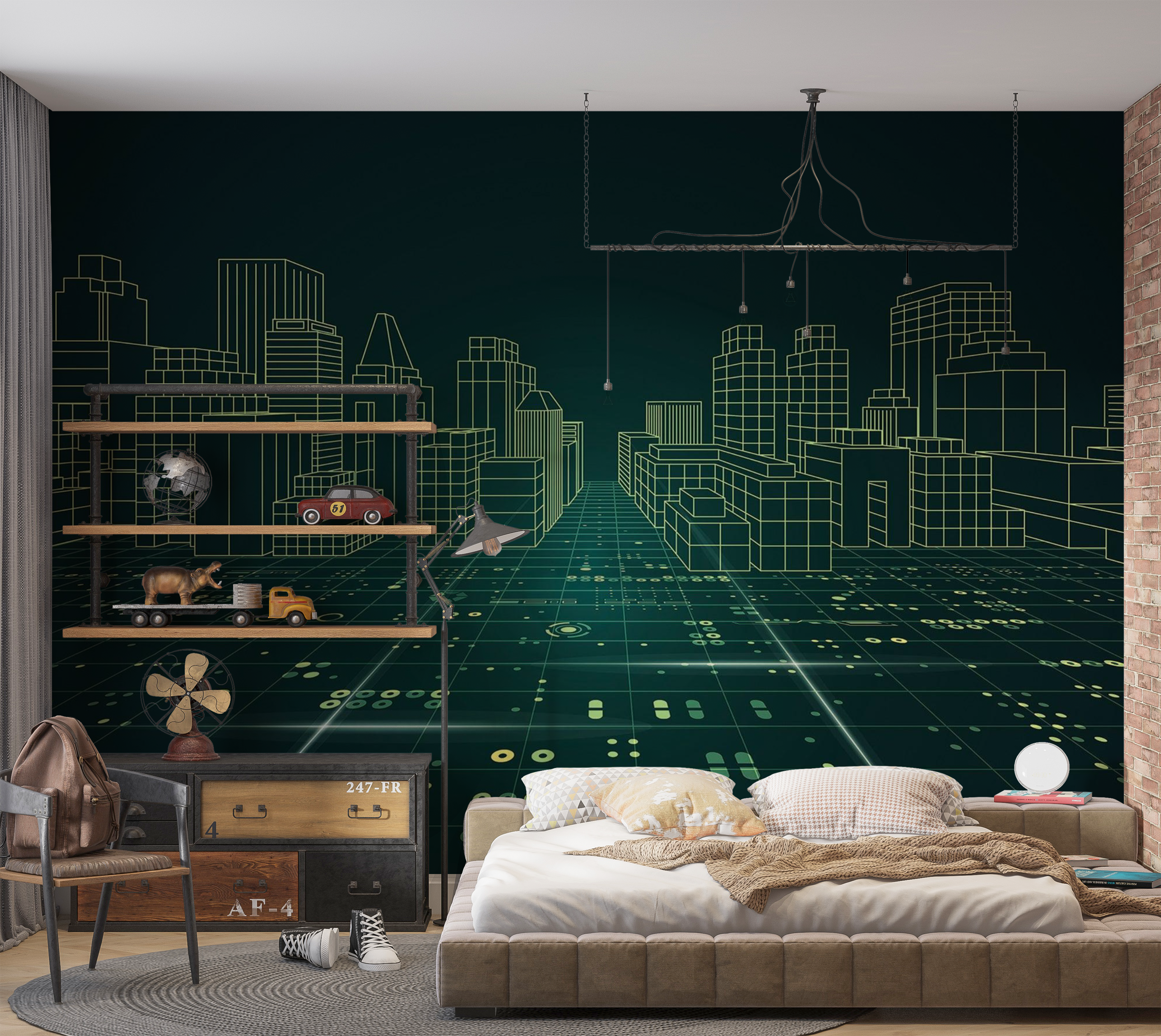 Premium Peel & Stick Wall Mural - Digital Cityscape