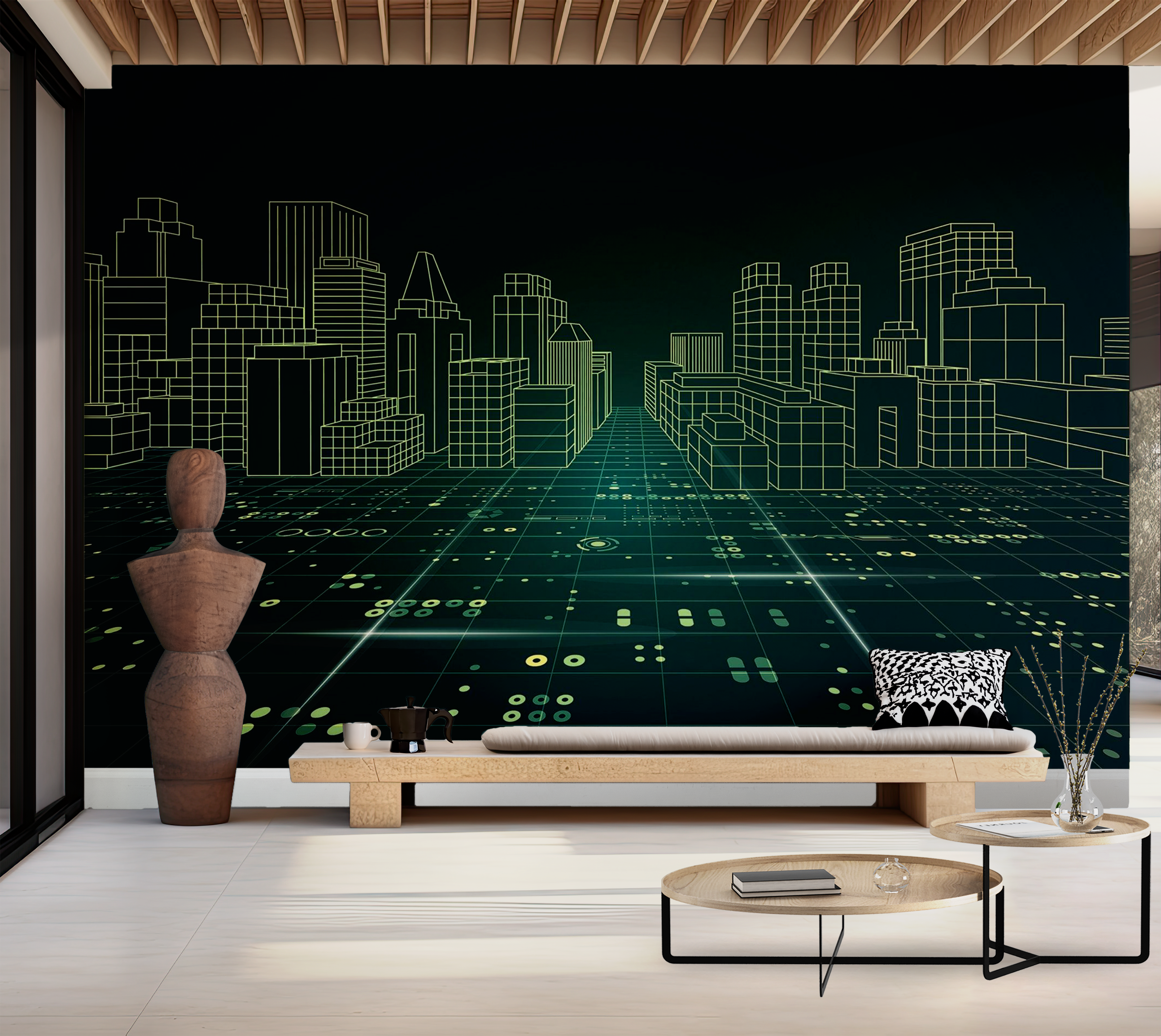Premium Peel & Stick Wall Mural - Digital Cityscape
