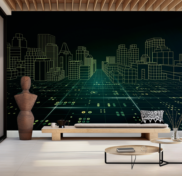 Premium Peel & Stick Wall Mural - Digital Cityscape