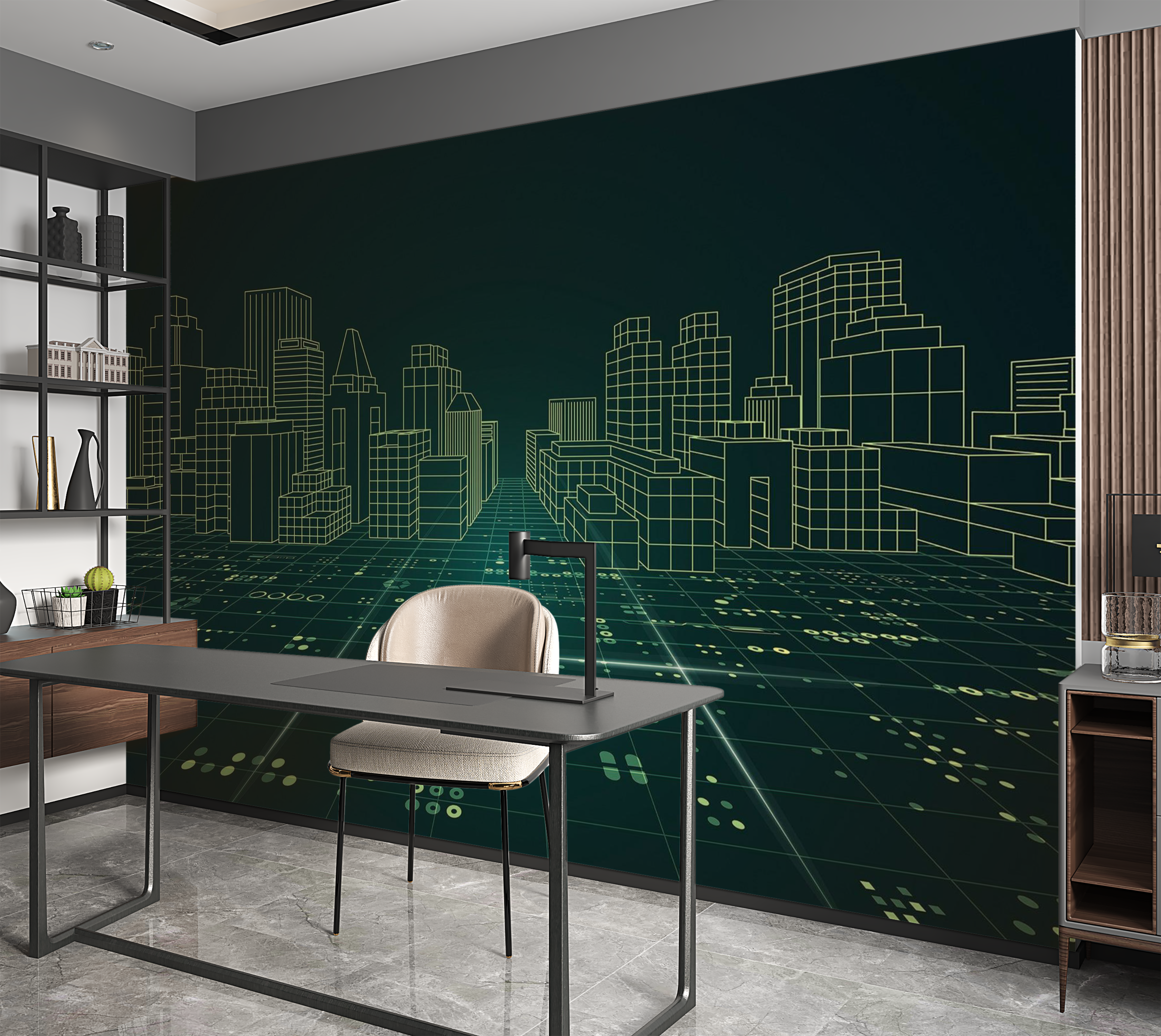 Premium Peel & Stick Wall Mural - Digital Cityscape