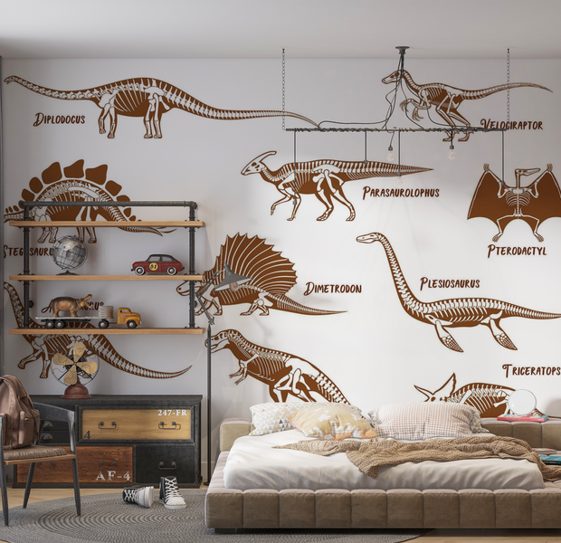 Premium Wallpaper Wall Mural - Dinosaur Illustration Set 60"Wx40"H / Non-Woven Fleece