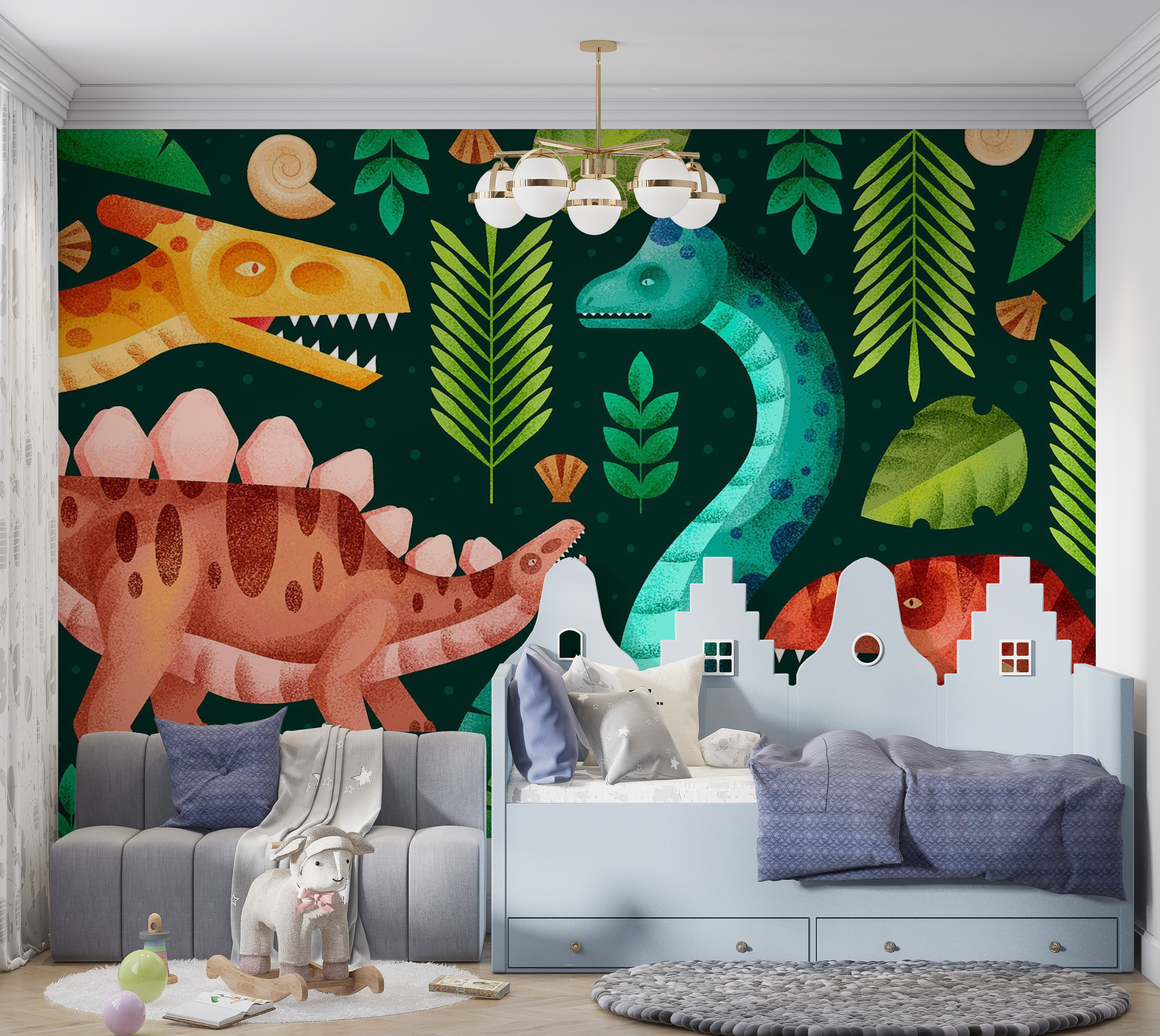 Premium Peel & Stick Wall Mural - Dinosaur Jungle