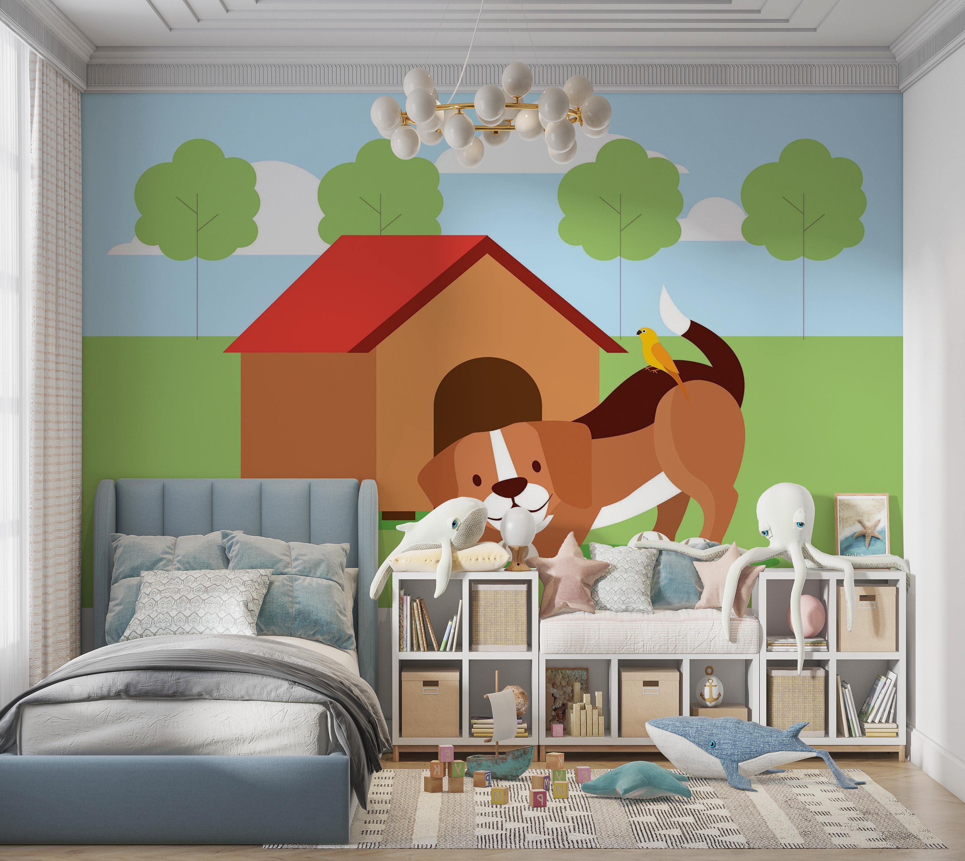 Premium Peel & Stick Wall Mural - Dog House Fun