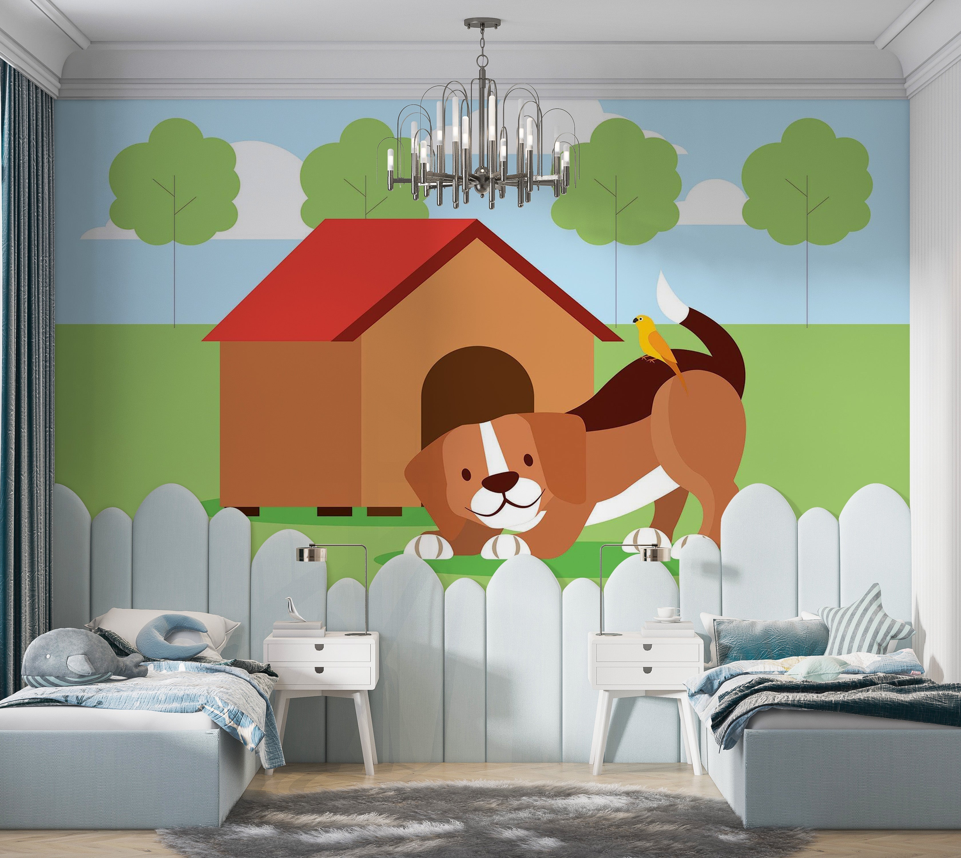 Premium Peel & Stick Wall Mural - Dog House Fun