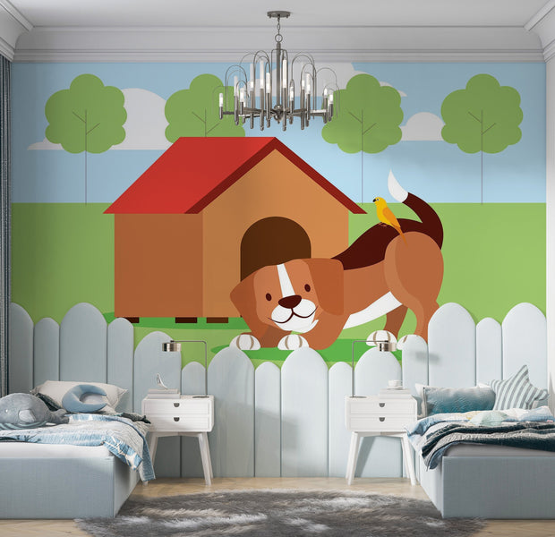 Premium Peel & Stick Wall Mural - Dog House Fun