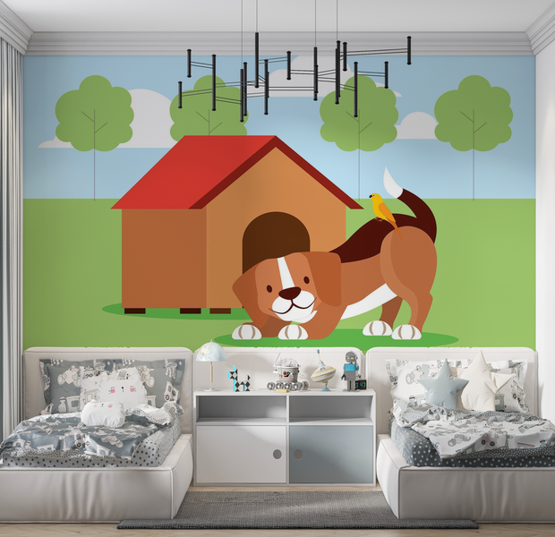 Premium Wallpaper Wall Mural - Dog House Fun 60"Wx40"H / Non-Woven Fleece