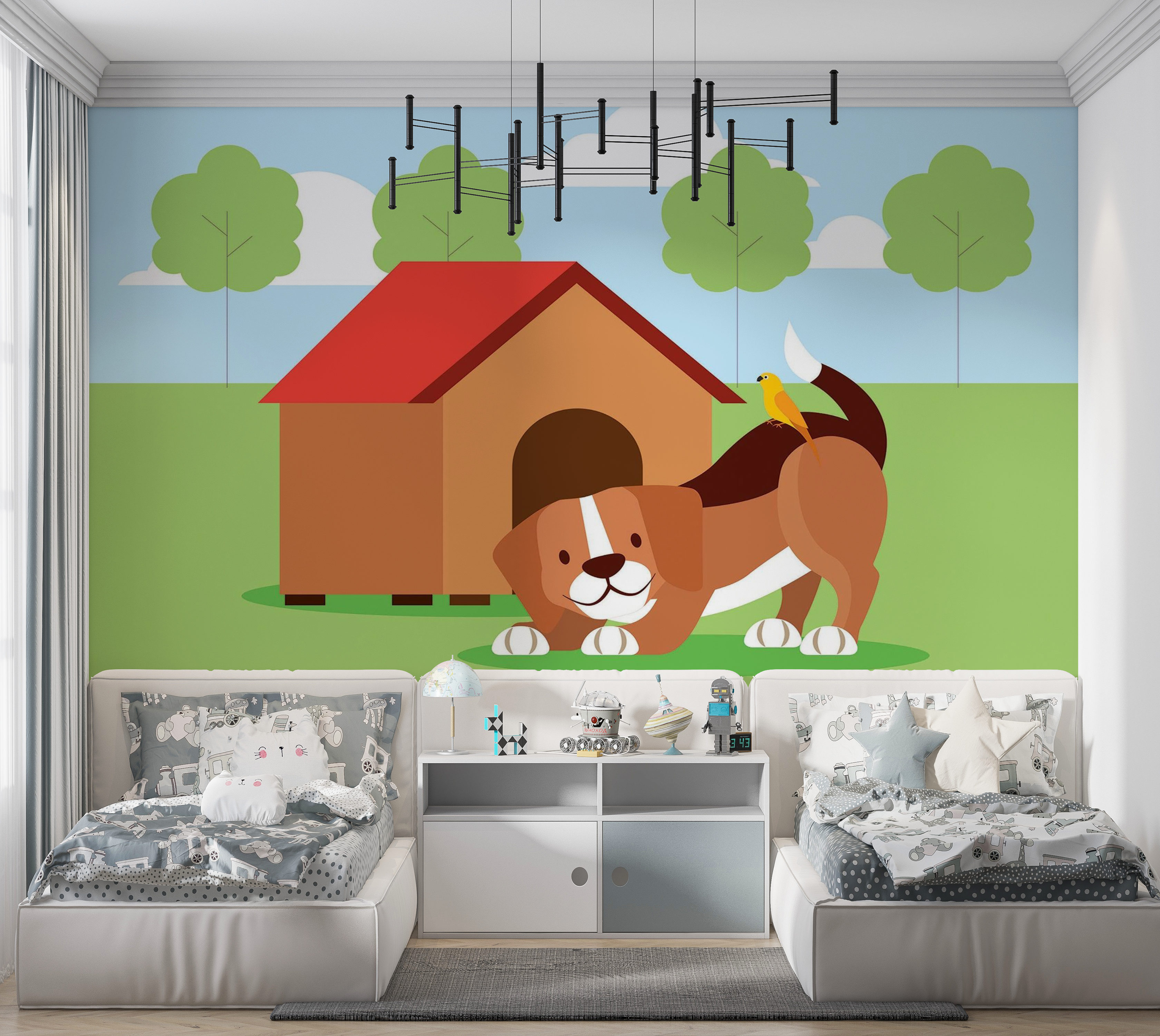 Premium Peel & Stick Wall Mural - Dog House Fun