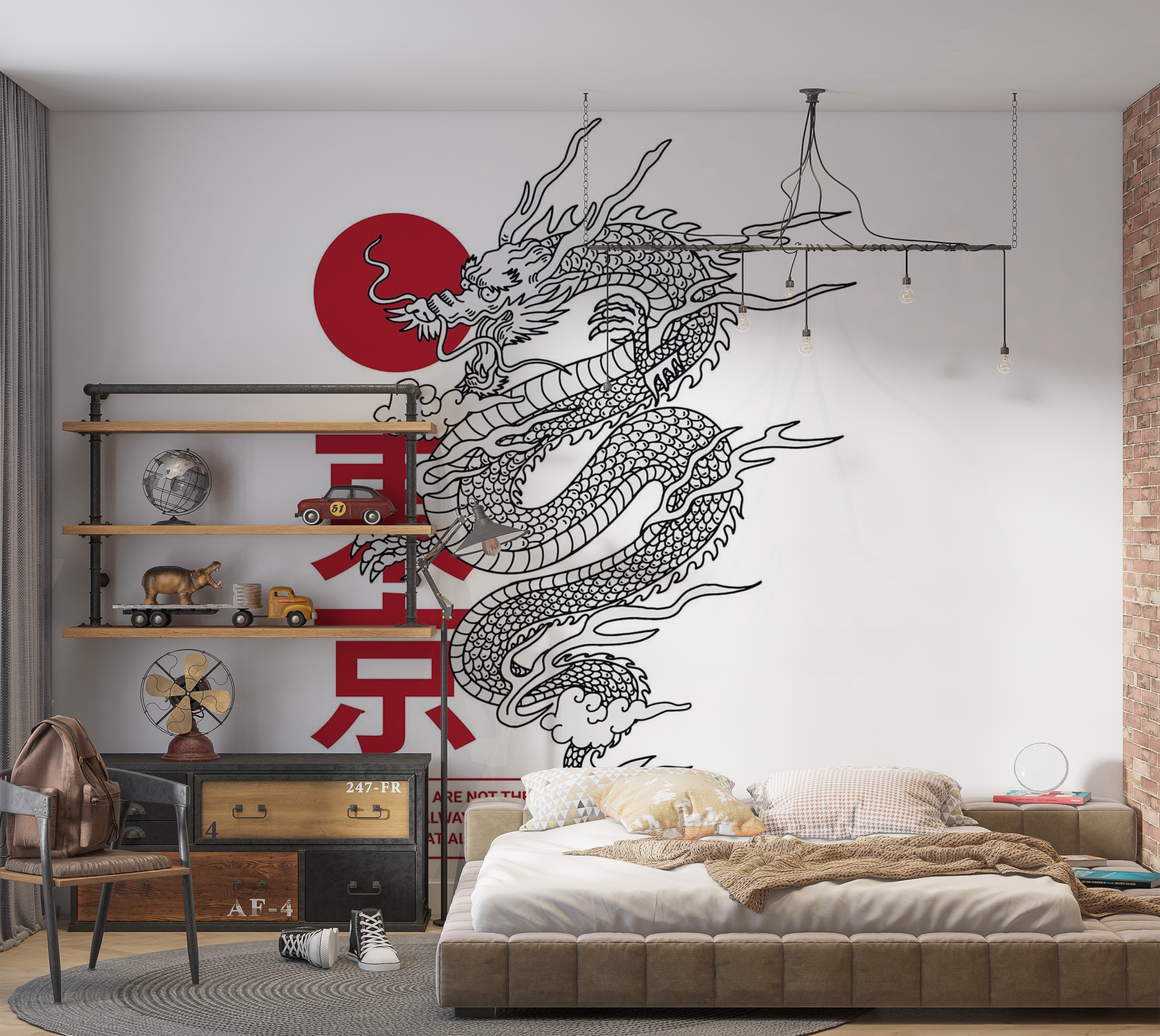 Premium Peel & Stick Wall Mural - Dragon and Sun