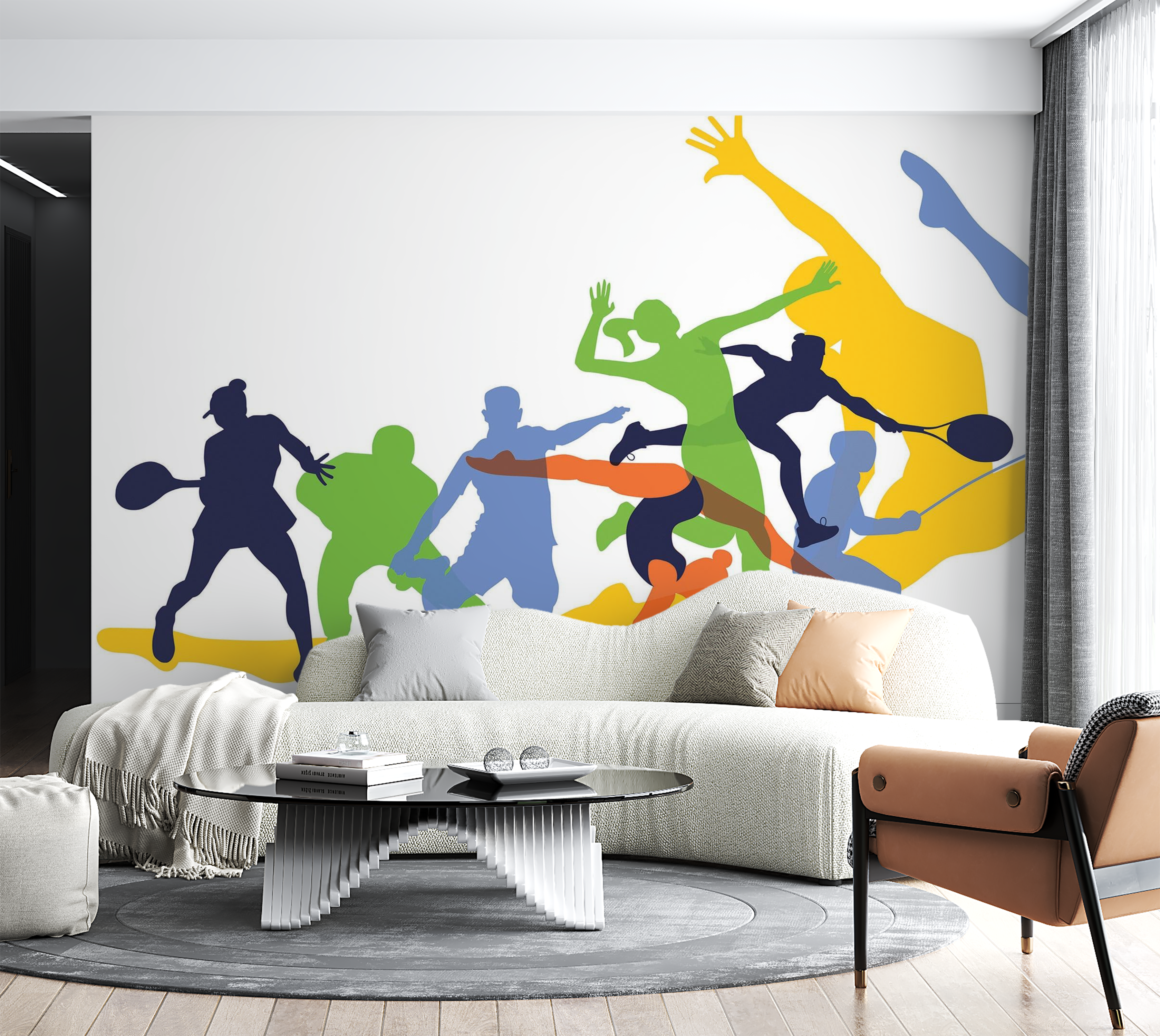 Premium Peel & Stick Wall Mural - Dynamic Sports Silhouettes