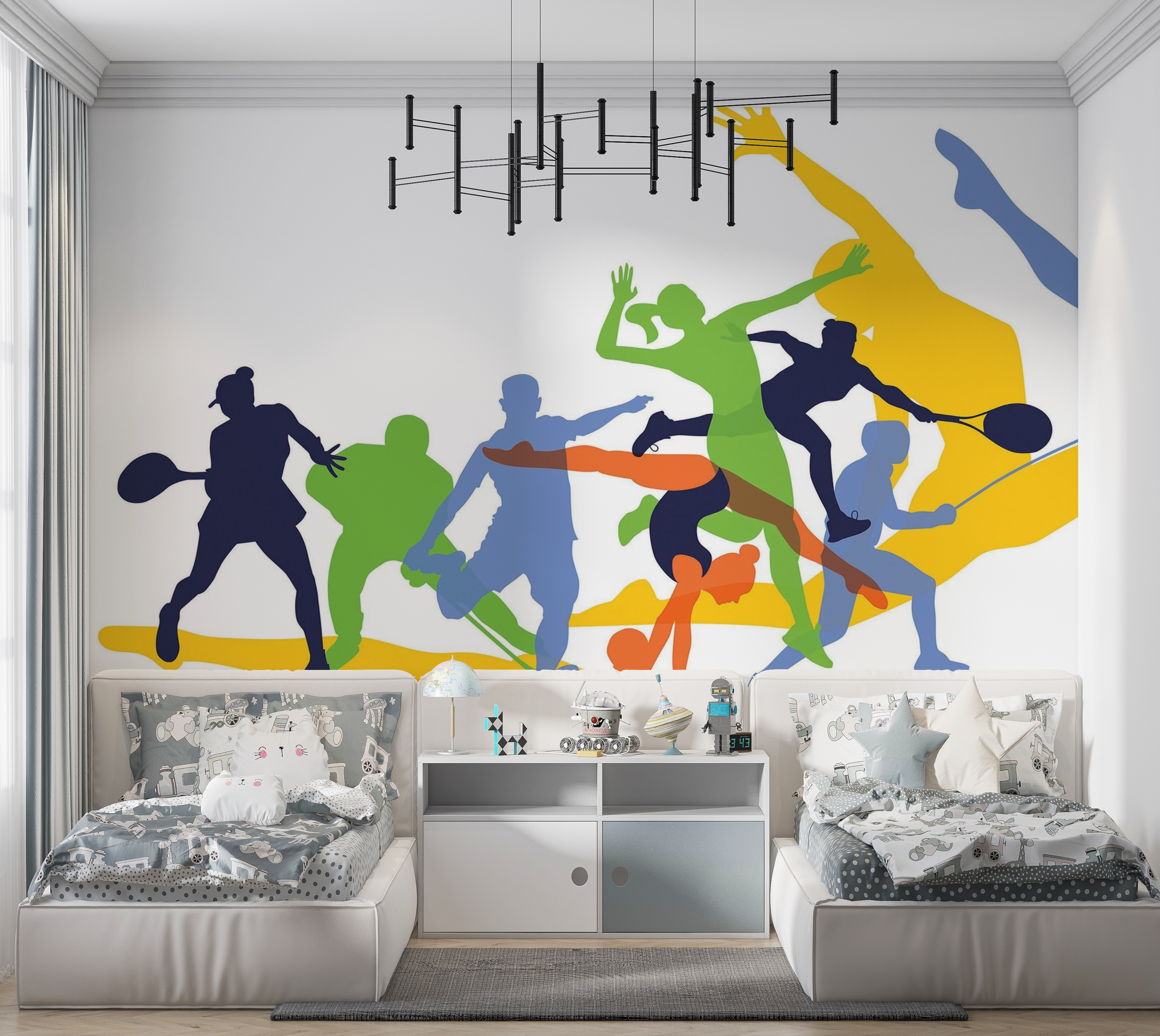 Premium Peel & Stick Wall Mural - Dynamic Sports Silhouettes