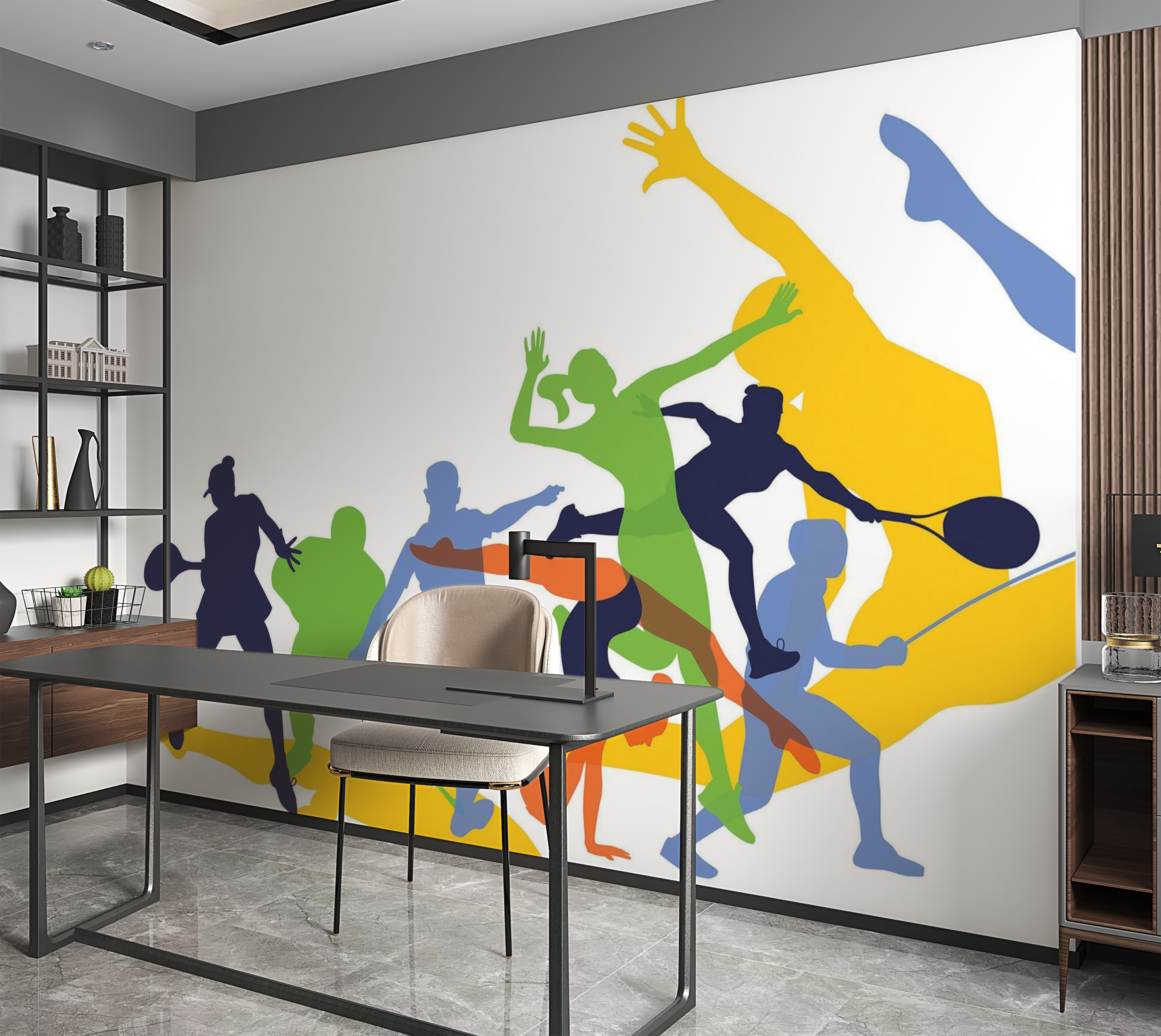 Premium Peel & Stick Wall Mural - Dynamic Sports Silhouettes