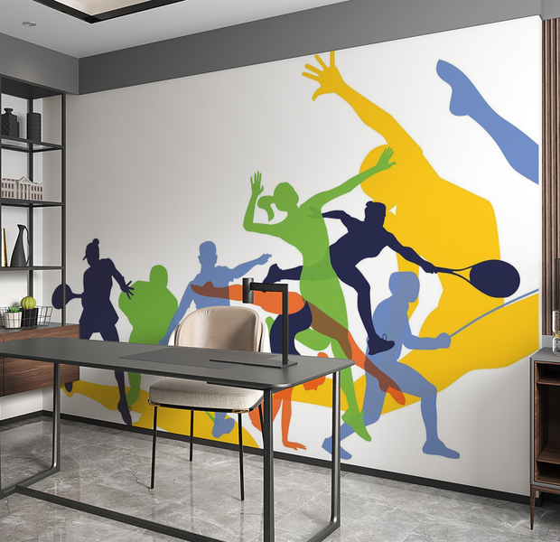 Premium Peel & Stick Wall Mural - Dynamic Sports Silhouettes