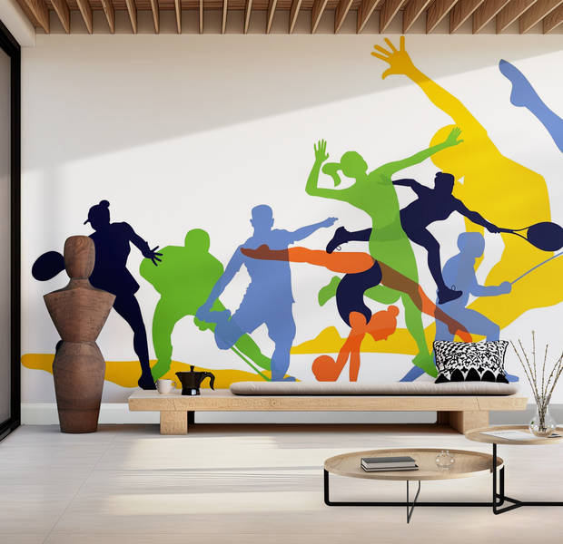 Premium Wallpaper Wall Mural - Dynamic Sports Silhouettes 60"Wx40"H / Non-Woven Fleece