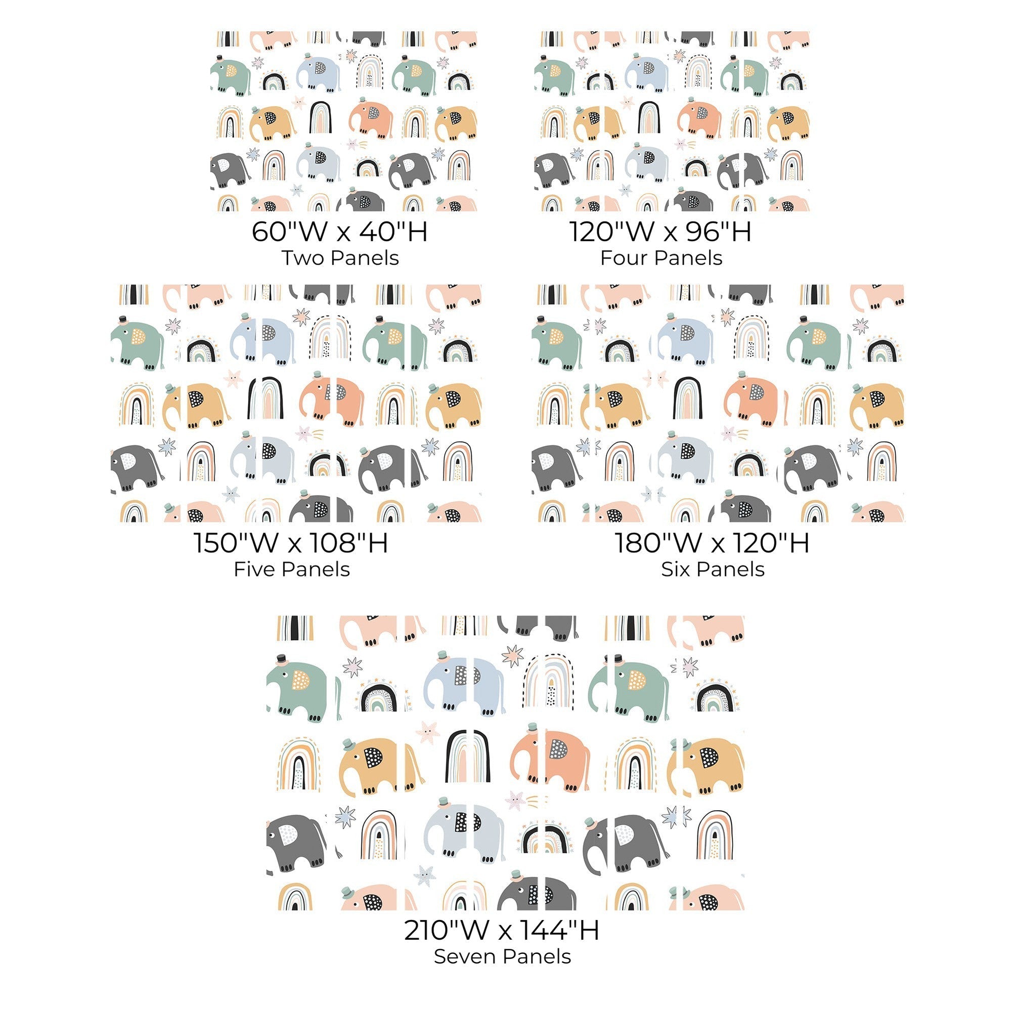 Premium Peel & Stick Wall Mural - Elephant Rainbow Pattern