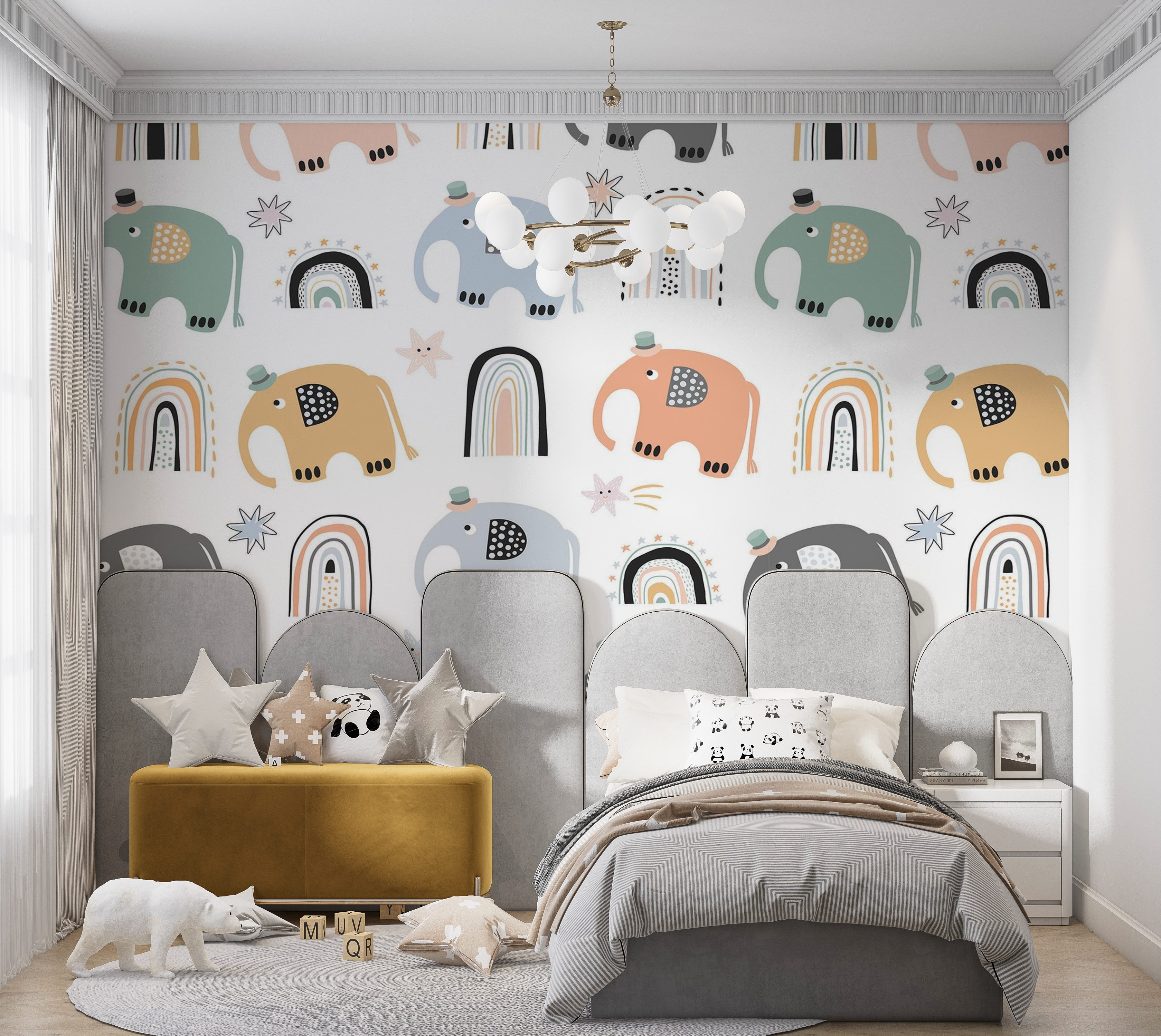 Premium Peel & Stick Wall Mural - Elephant Rainbow Pattern