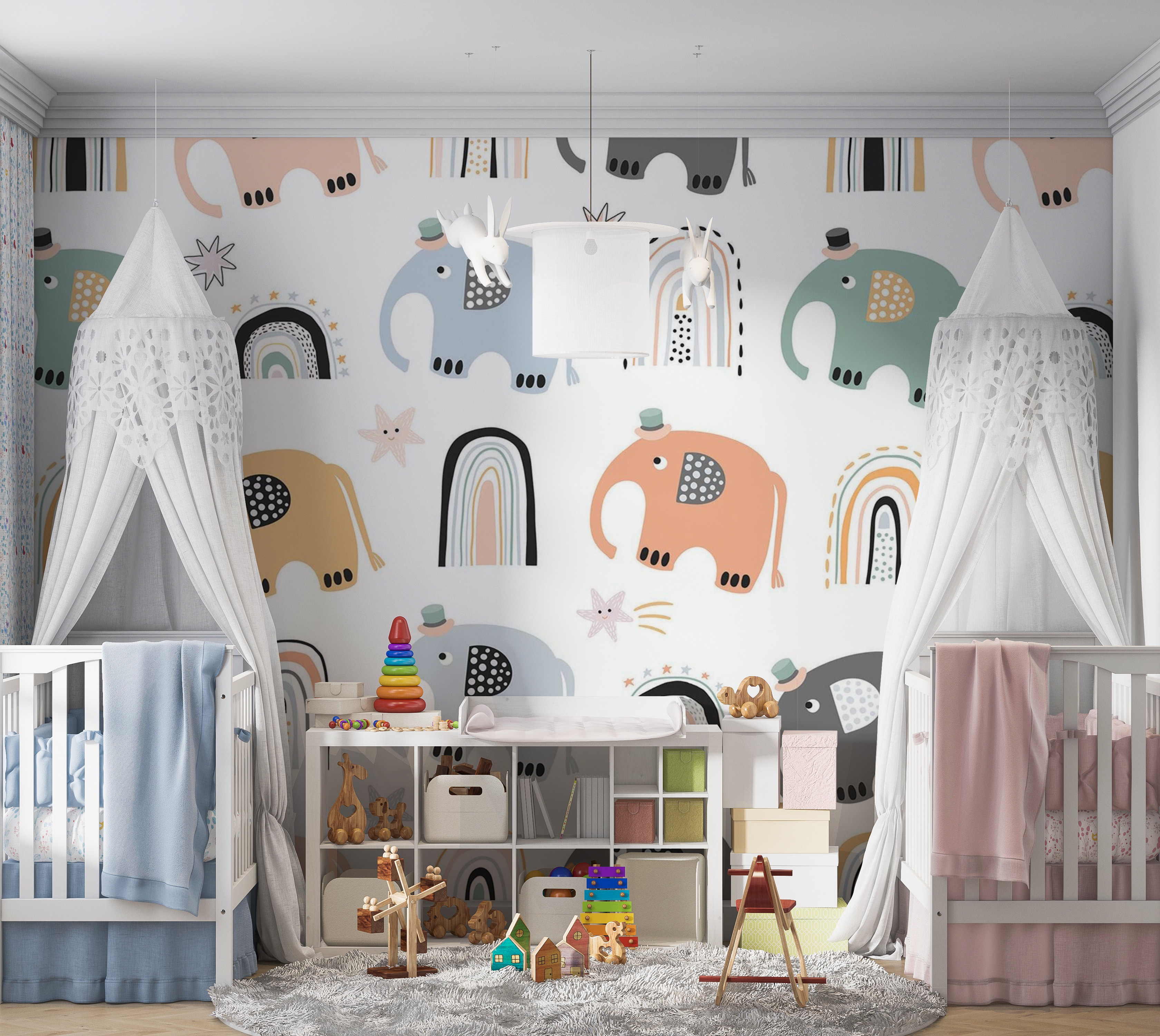 Premium Peel & Stick Wall Mural - Elephant Rainbow Pattern