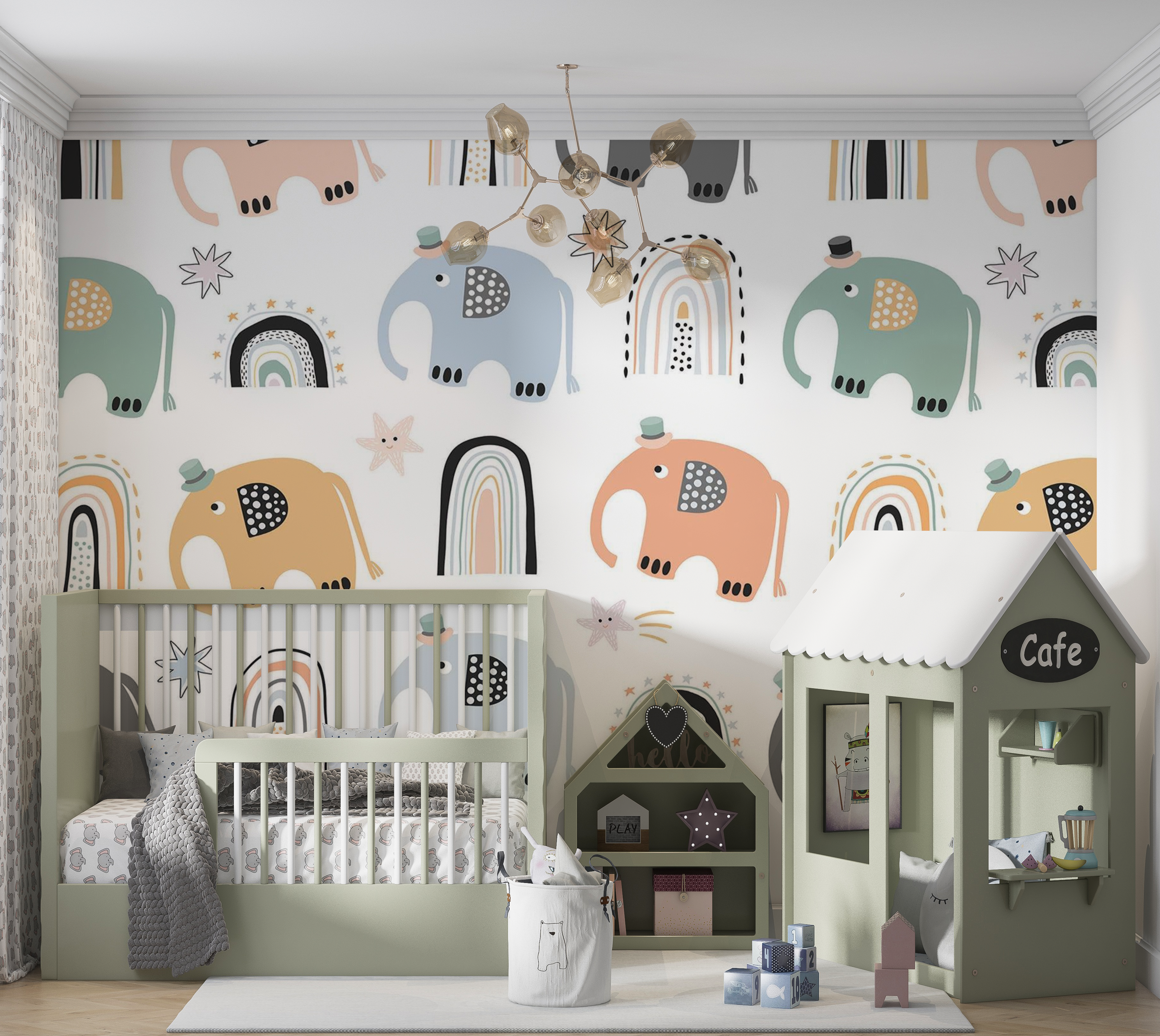 Premium Peel & Stick Wall Mural - Elephant Rainbow Pattern