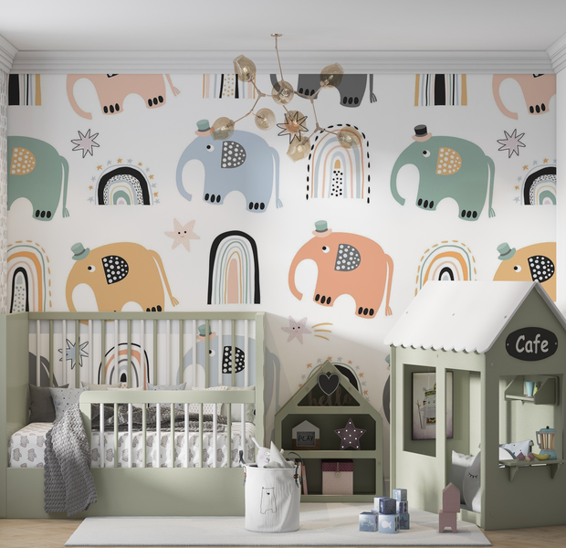 Premium Wallpaper Wall Mural - Elephant Rainbow Pattern 60"Wx40"H / Non-Woven Fleece