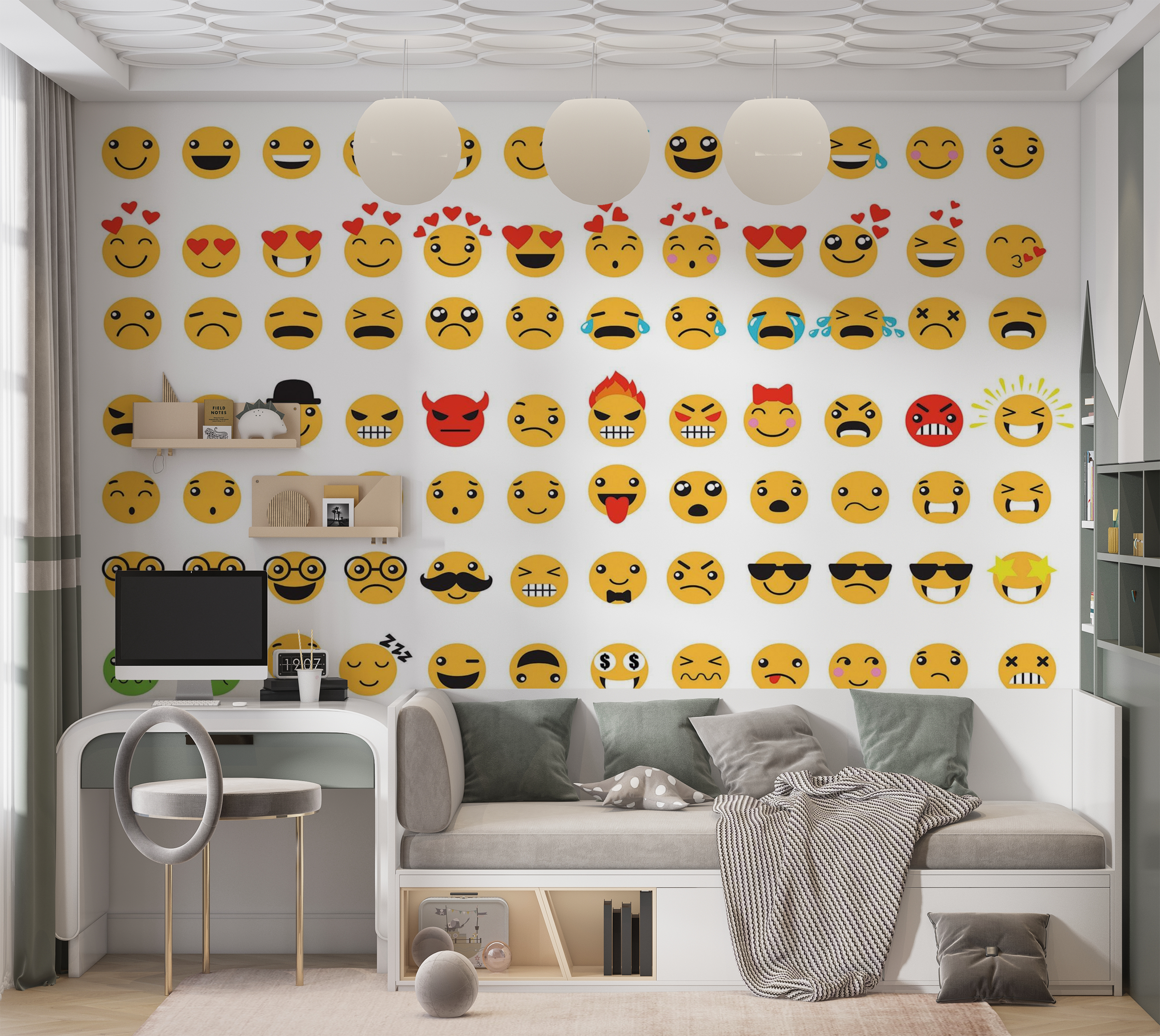 Premium Wallpaper Wall Mural - Emoji Collection 60"Wx40"H / Non-Woven Fleece