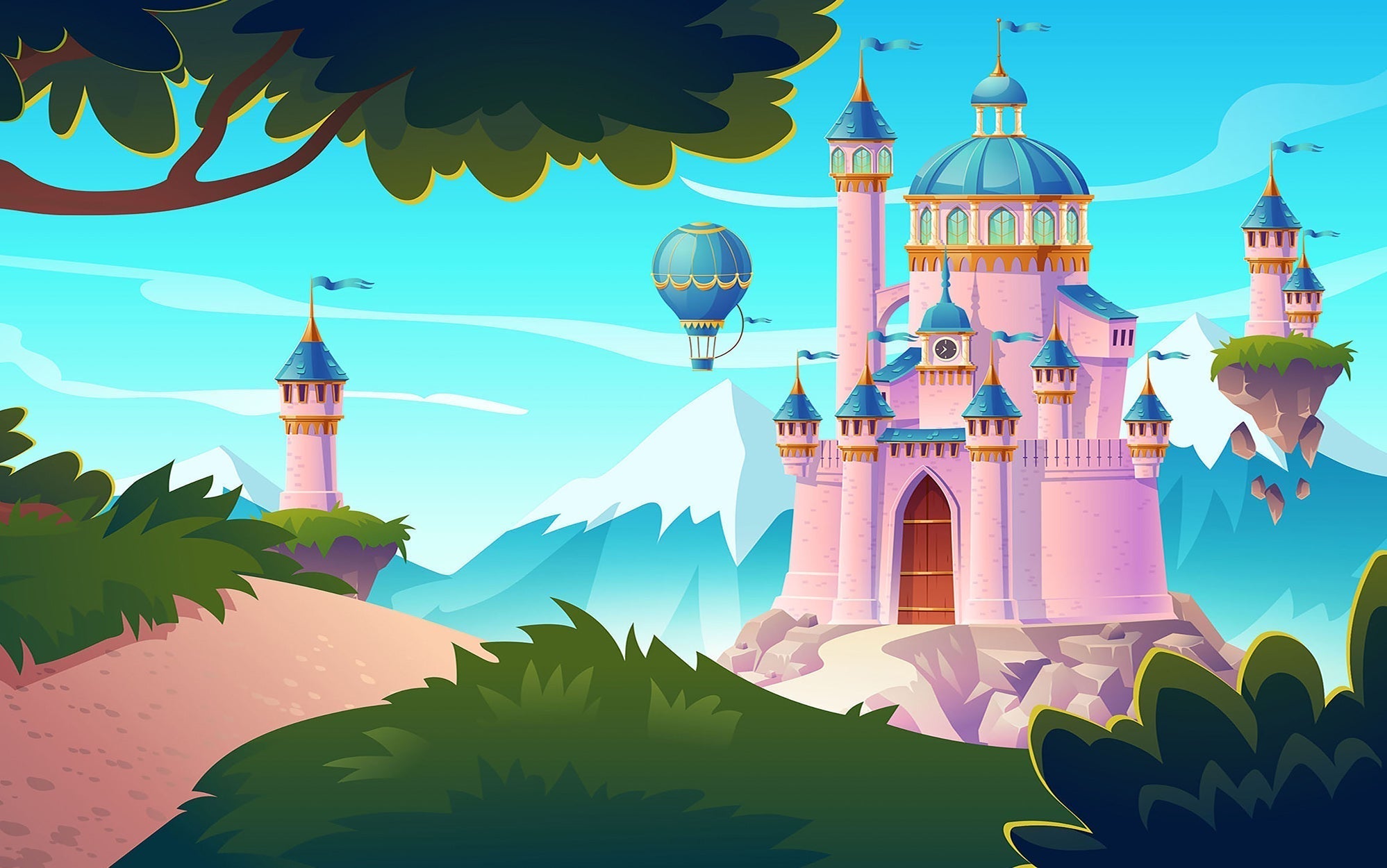 Premium Peel & Stick Wall Mural - Enchanted Castle Landscape