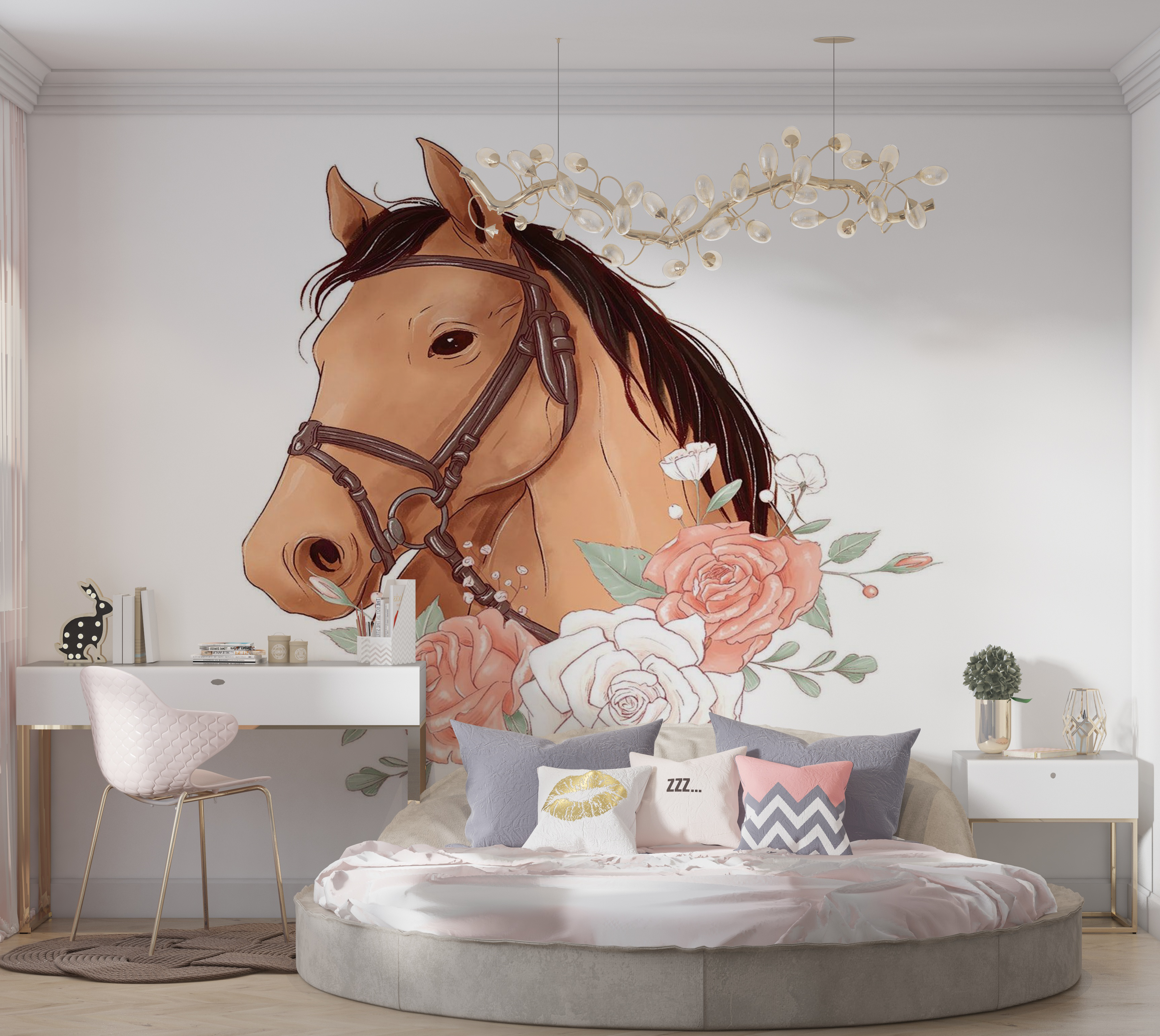 Premium Peel & Stick Wall Mural - Equestrian Rose