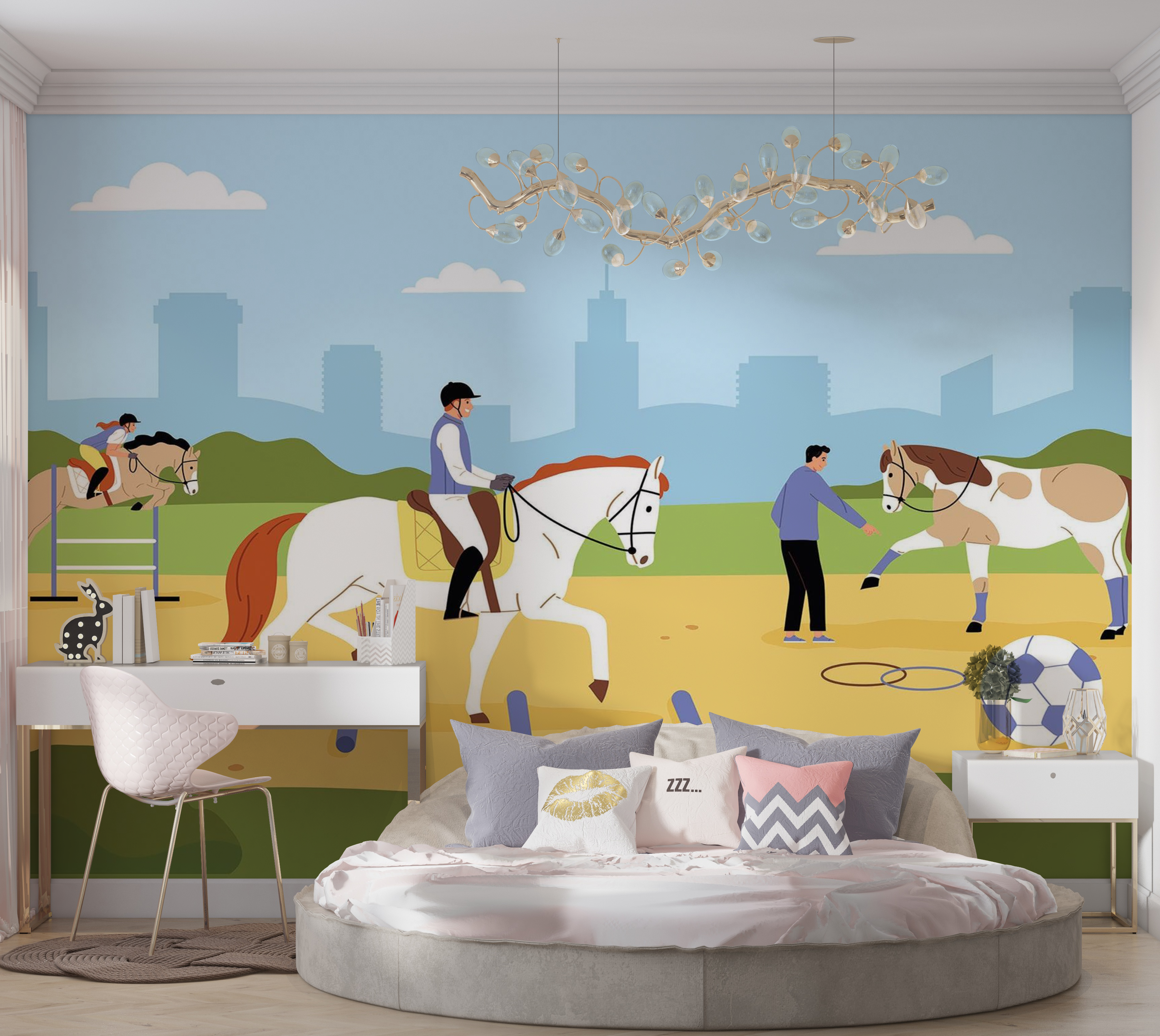 Premium Peel & Stick Wall Mural - Equestrian Training Scene