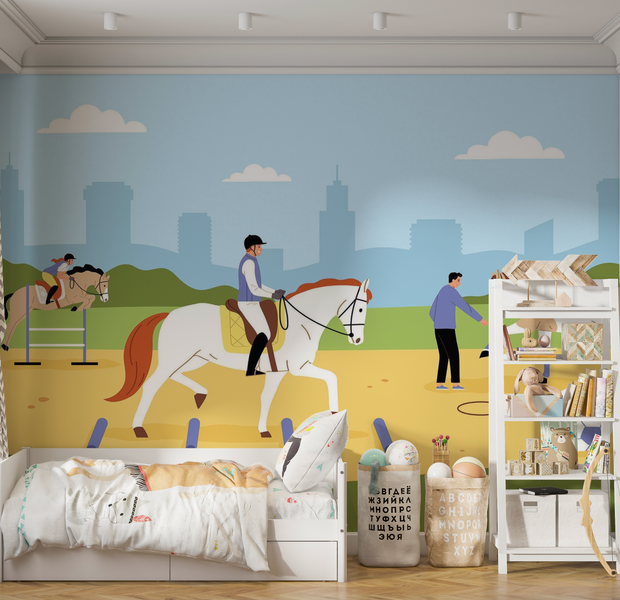 Premium Wallpaper Wall Mural - Equestrian Training Scene 60"Wx40"H / Non-Woven Fleece