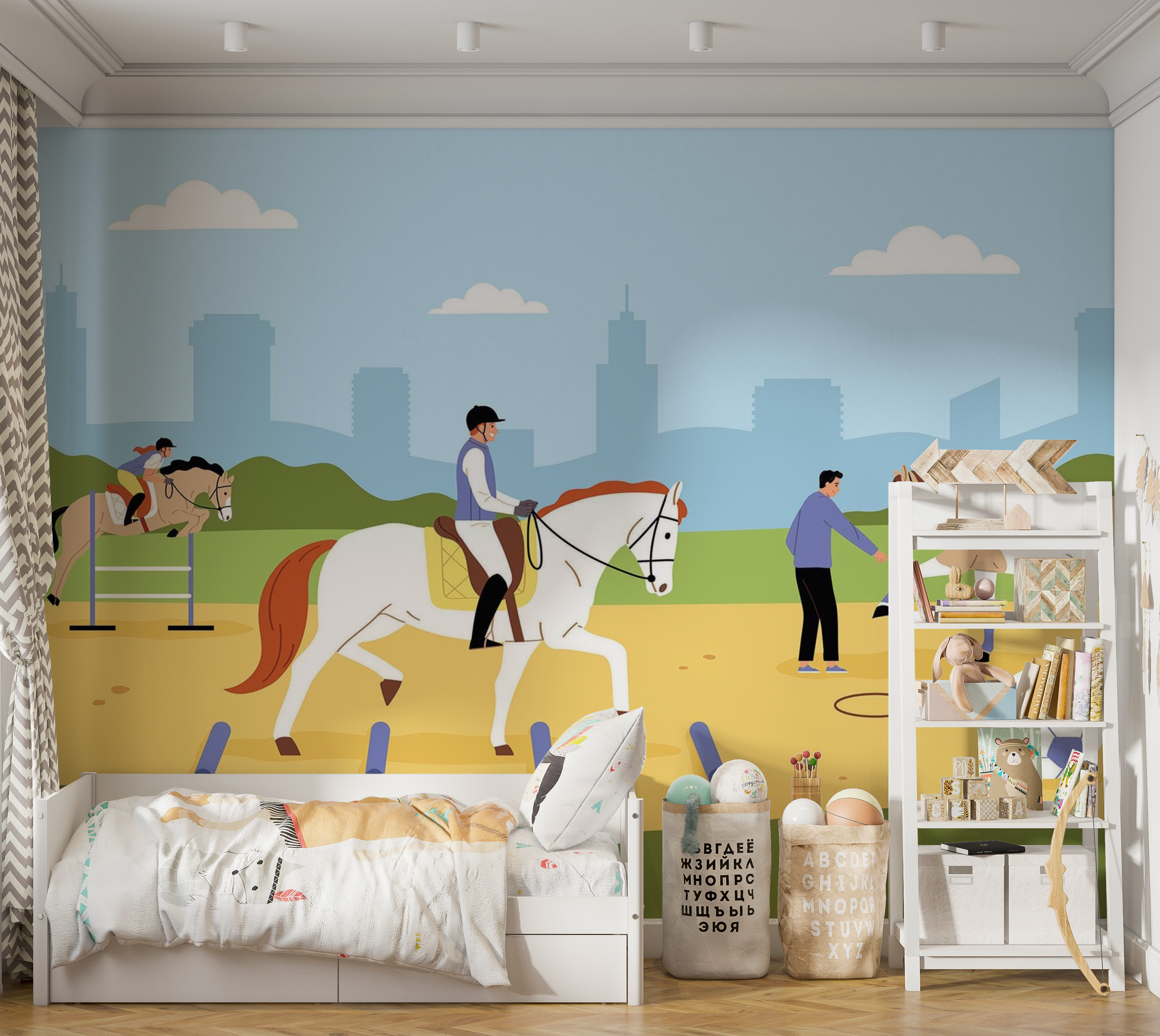 Premium Peel & Stick Wall Mural - Equestrian Training Scene