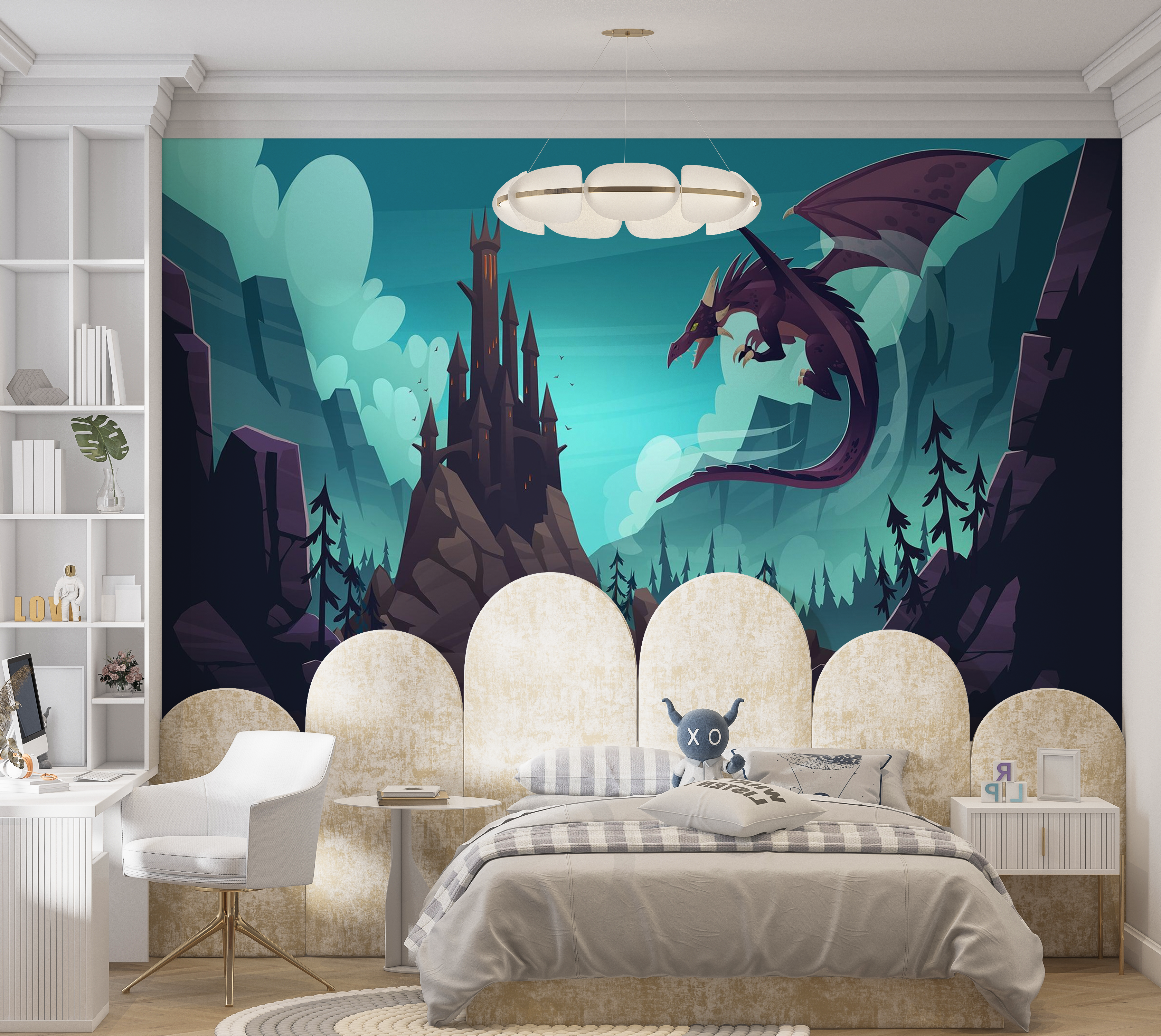Premium Peel & Stick Wall Mural - Fantasy Dragon Castle