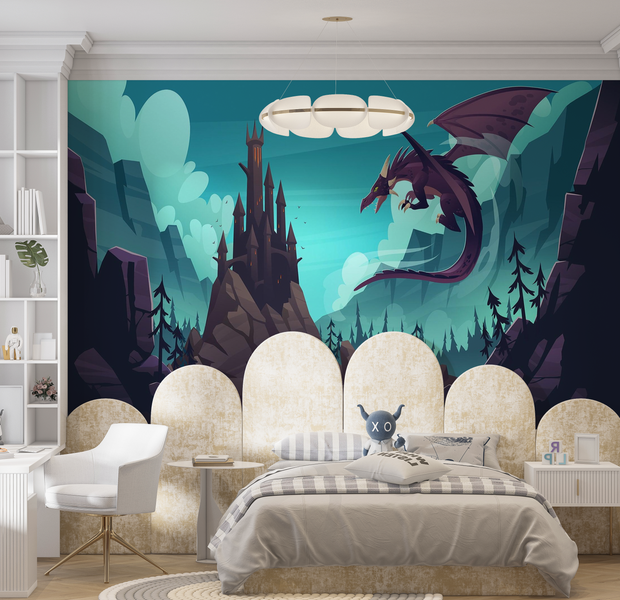 Premium Peel & Stick Wall Mural - Fantasy Dragon Castle