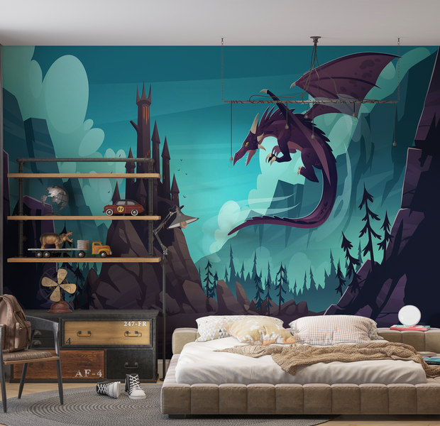 Premium Wallpaper Wall Mural - Fantasy Dragon Castle 60"Wx40"H / Non-Woven Fleece