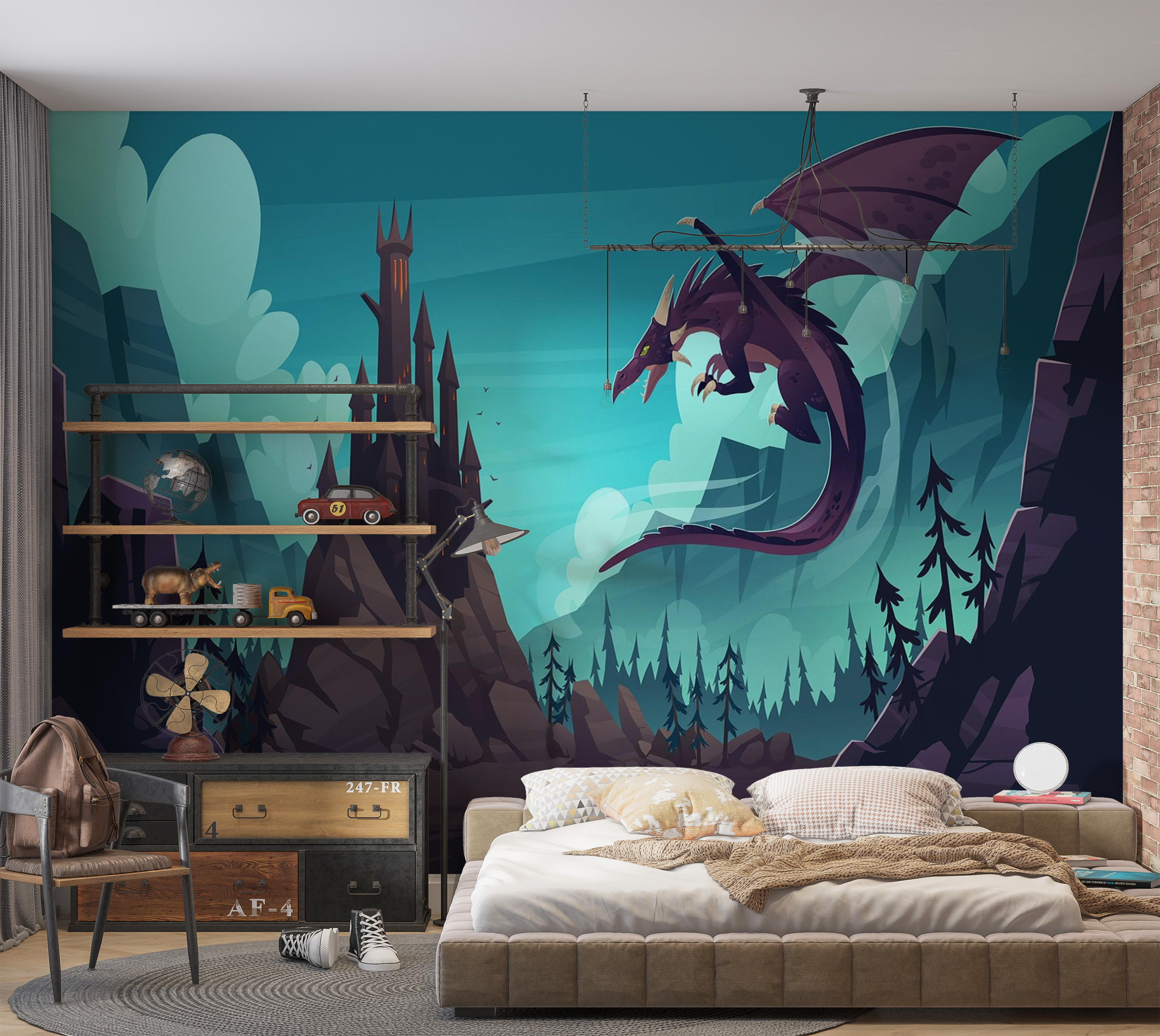 Premium Peel & Stick Wall Mural - Fantasy Dragon Castle