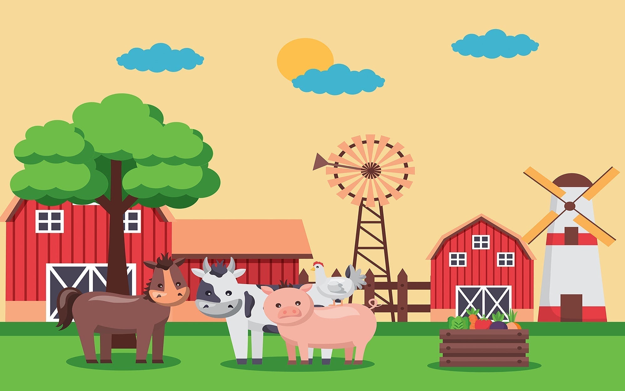 Premium Peel & Stick Wall Mural - Farm Animals