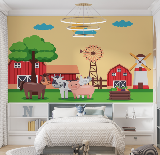 Premium Wallpaper Wall Mural - Farm Animals 60"Wx40"H / Non-Woven Fleece