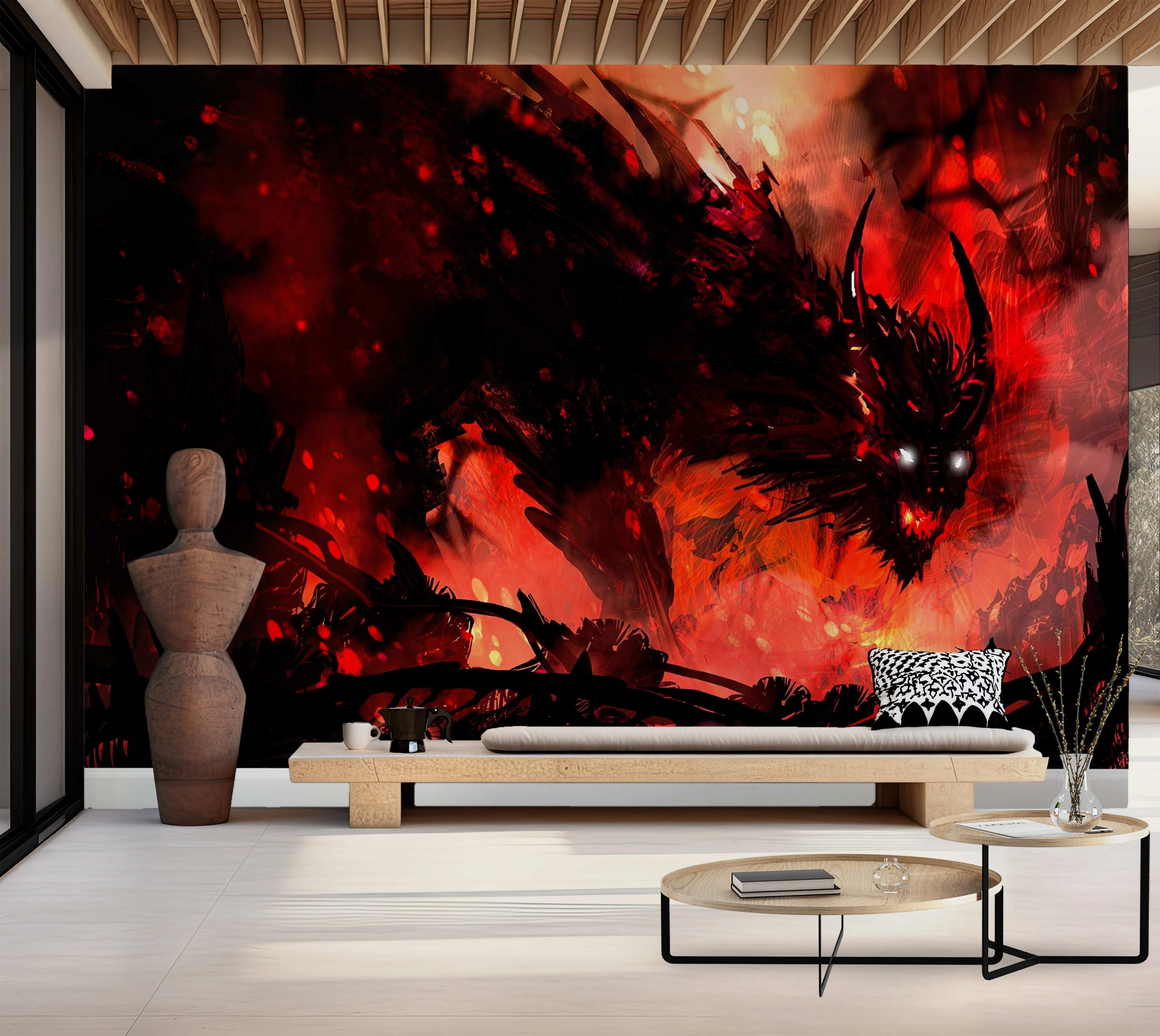 Premium Peel & Stick Wall Mural - Fiery Dragon Battle