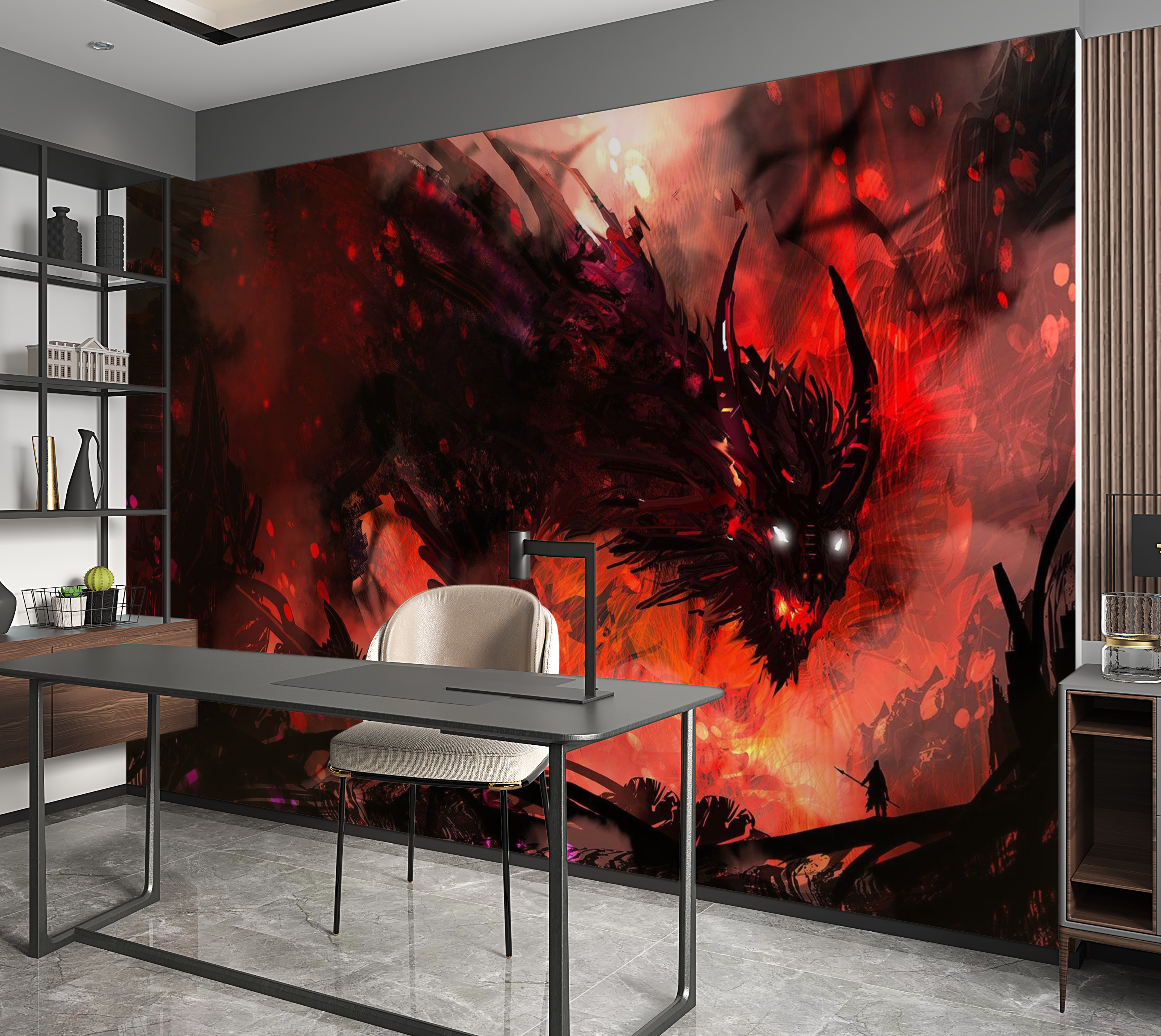 Premium Peel & Stick Wall Mural - Fiery Dragon Battle