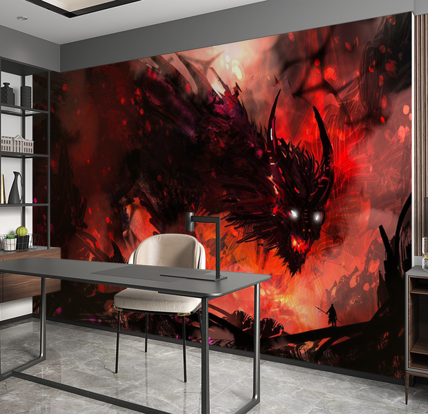Premium Peel & Stick Wall Mural - Fiery Dragon Battle