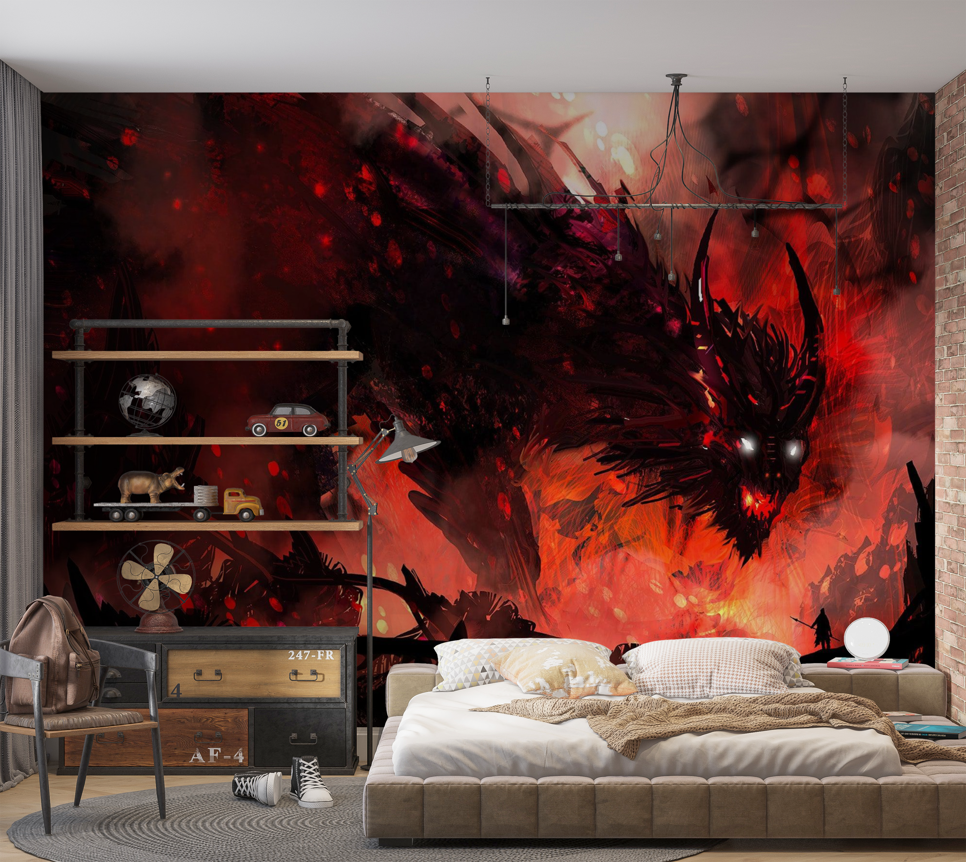 Premium Peel & Stick Wall Mural - Fiery Dragon Battle