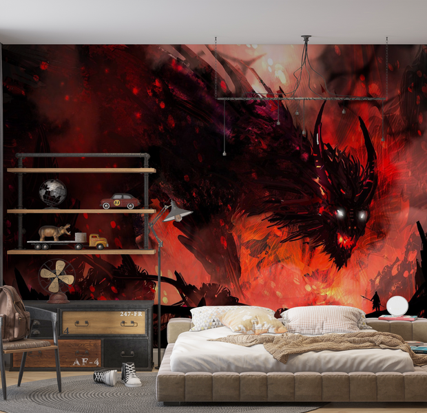 Premium Wallpaper Wall Mural - Fiery Dragon Battle 60"Wx40"H / Non-Woven Fleece