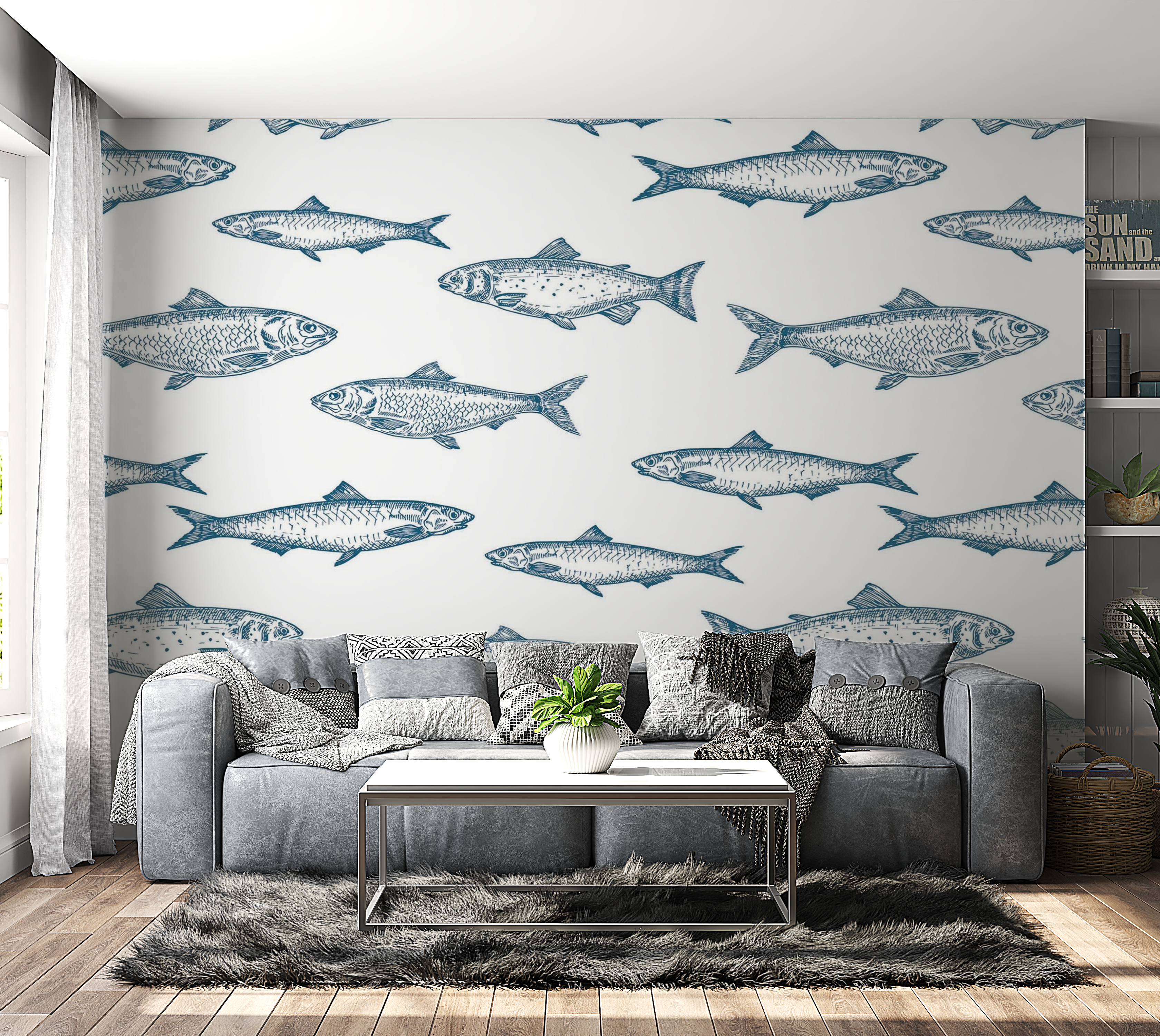 Premium Peel & Stick Wall Mural - Fish Pattern