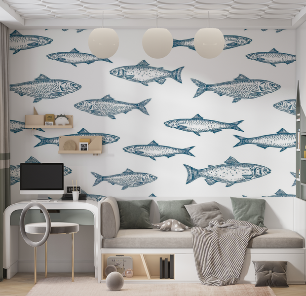 Premium Wallpaper Wall Mural - Fish Pattern 60"Wx40"H / Non-Woven Fleece