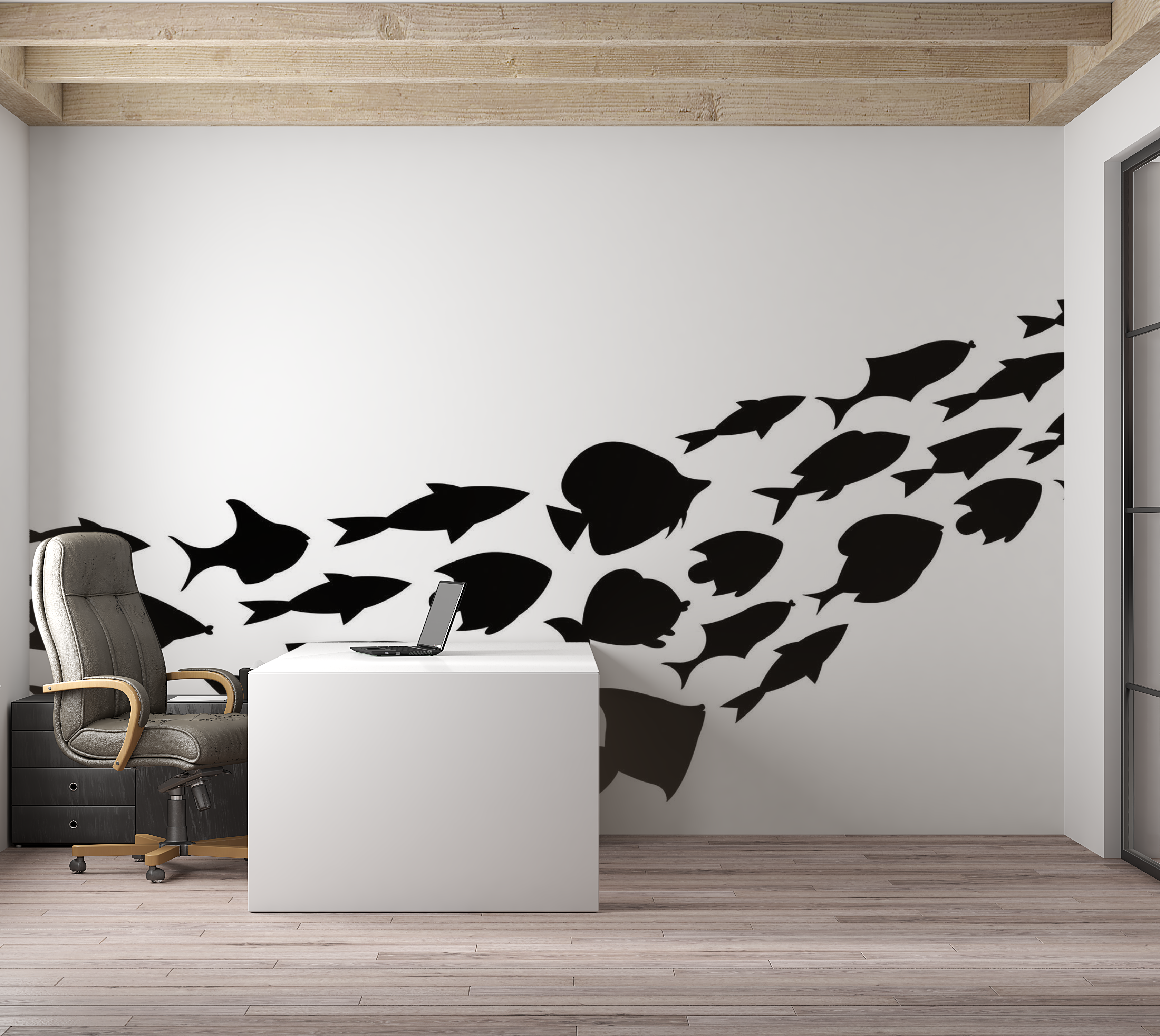 Premium Wallpaper Wall Mural - Fish Silhouette 60"Wx40"H / Non-Woven Fleece