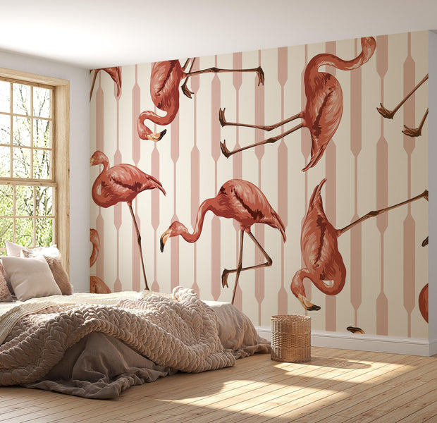 Premium Wallpaper Wall Mural - Flamingo Pattern 60"Wx40"H / Non-Woven Fleece