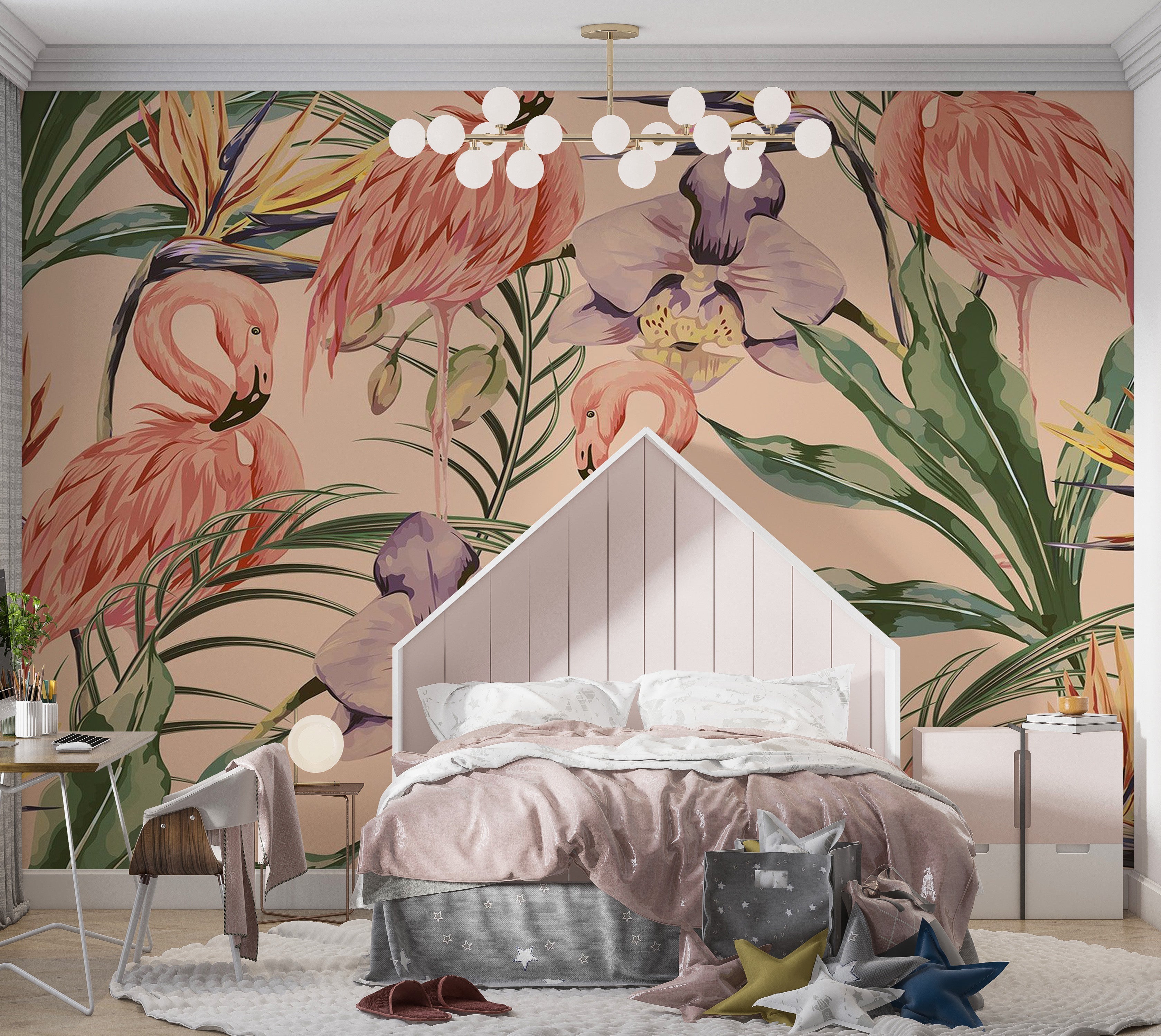 Premium Peel & Stick Wall Mural - Flamingo Tropical Pattern