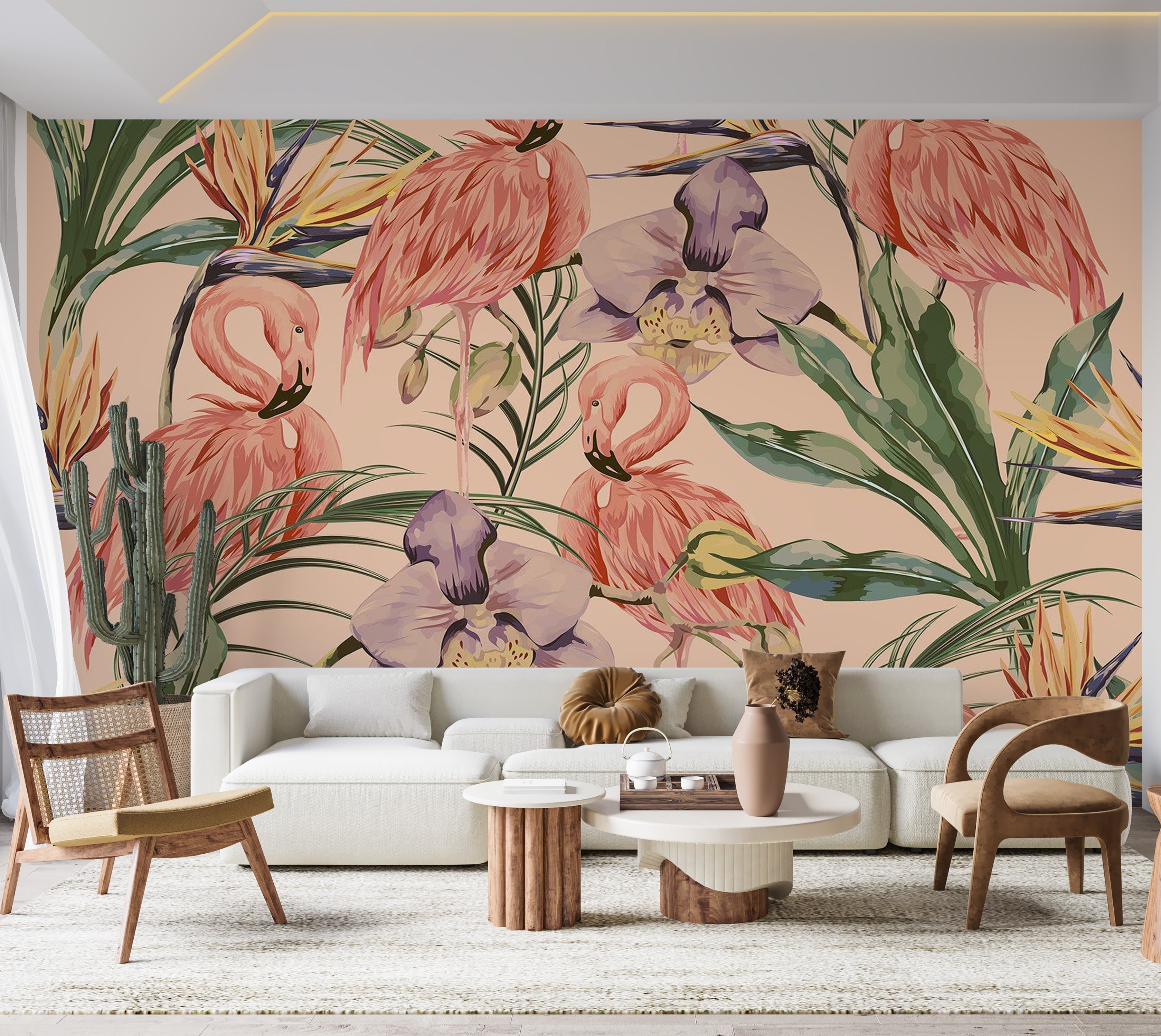 Premium Peel & Stick Wall Mural - Flamingo Tropical Pattern