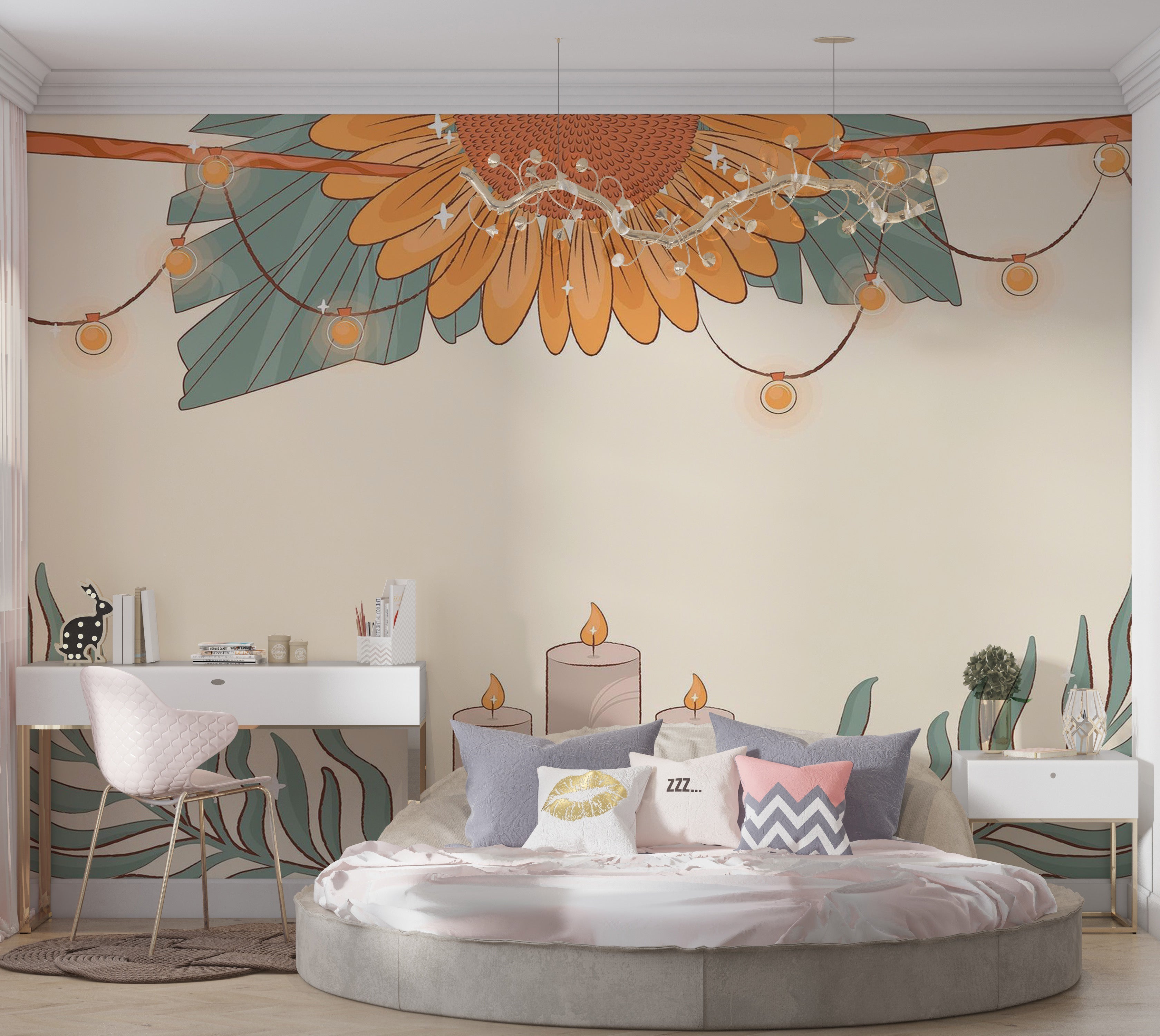 Premium Peel & Stick Wall Mural - Floral Candles Aesthetic