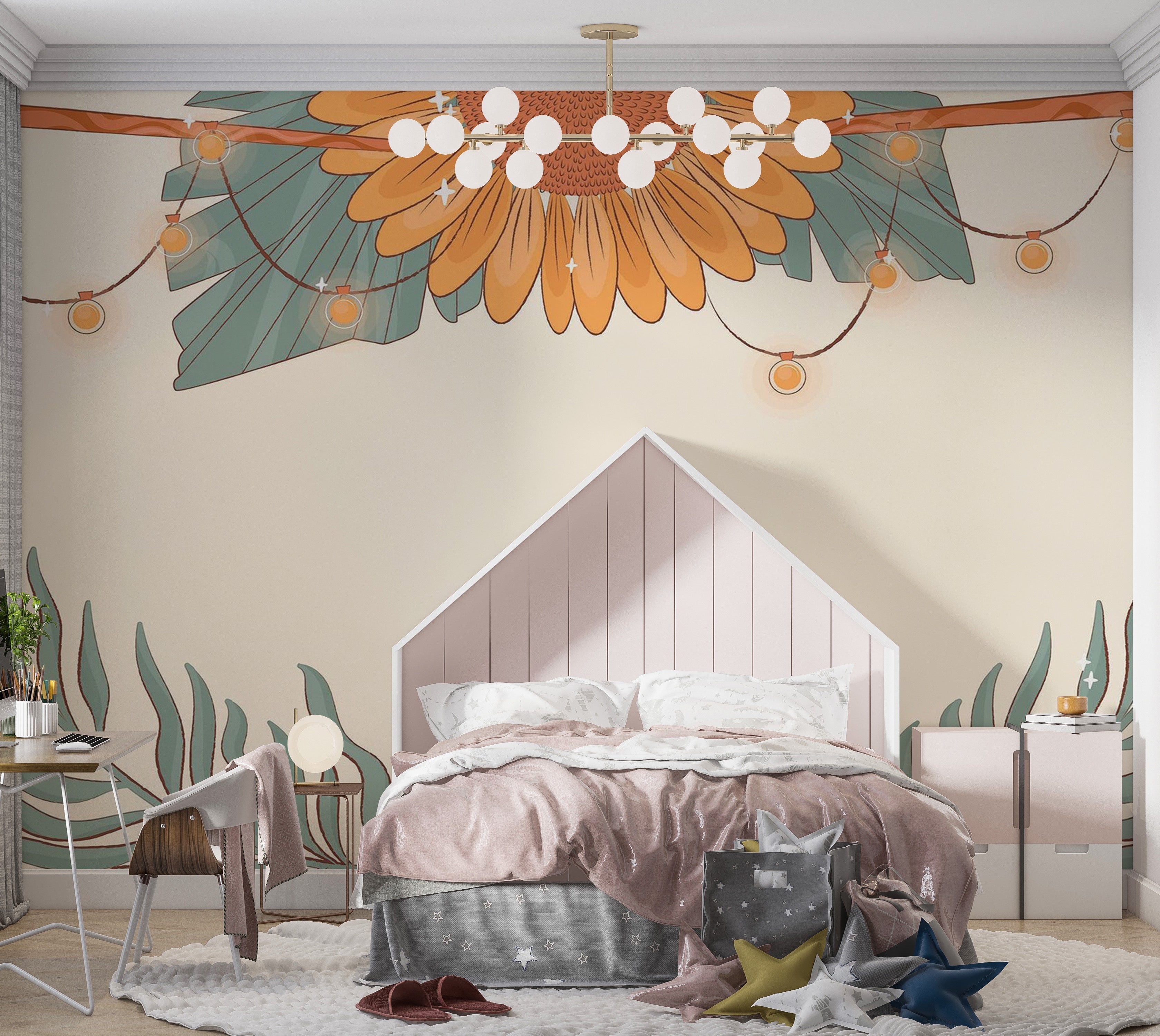 Premium Peel & Stick Wall Mural - Floral Candles Aesthetic