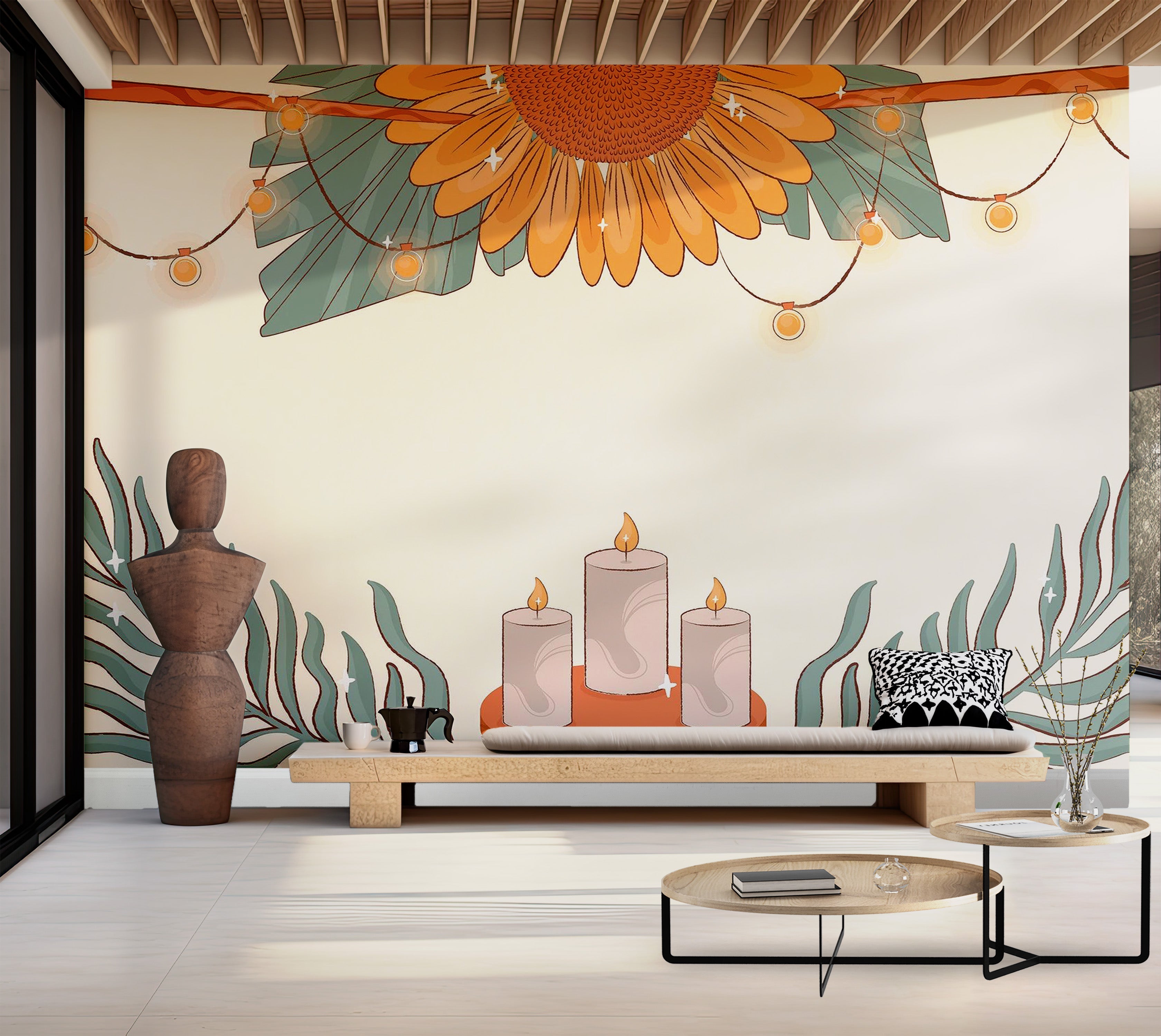 Premium Peel & Stick Wall Mural - Floral Candles Aesthetic